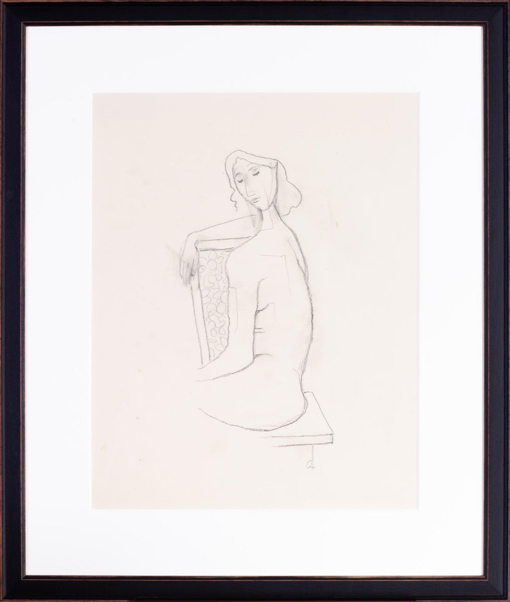 Large Drawing of Boy by French Armenian Modernist Jean Jansem Ecole De Paris Art