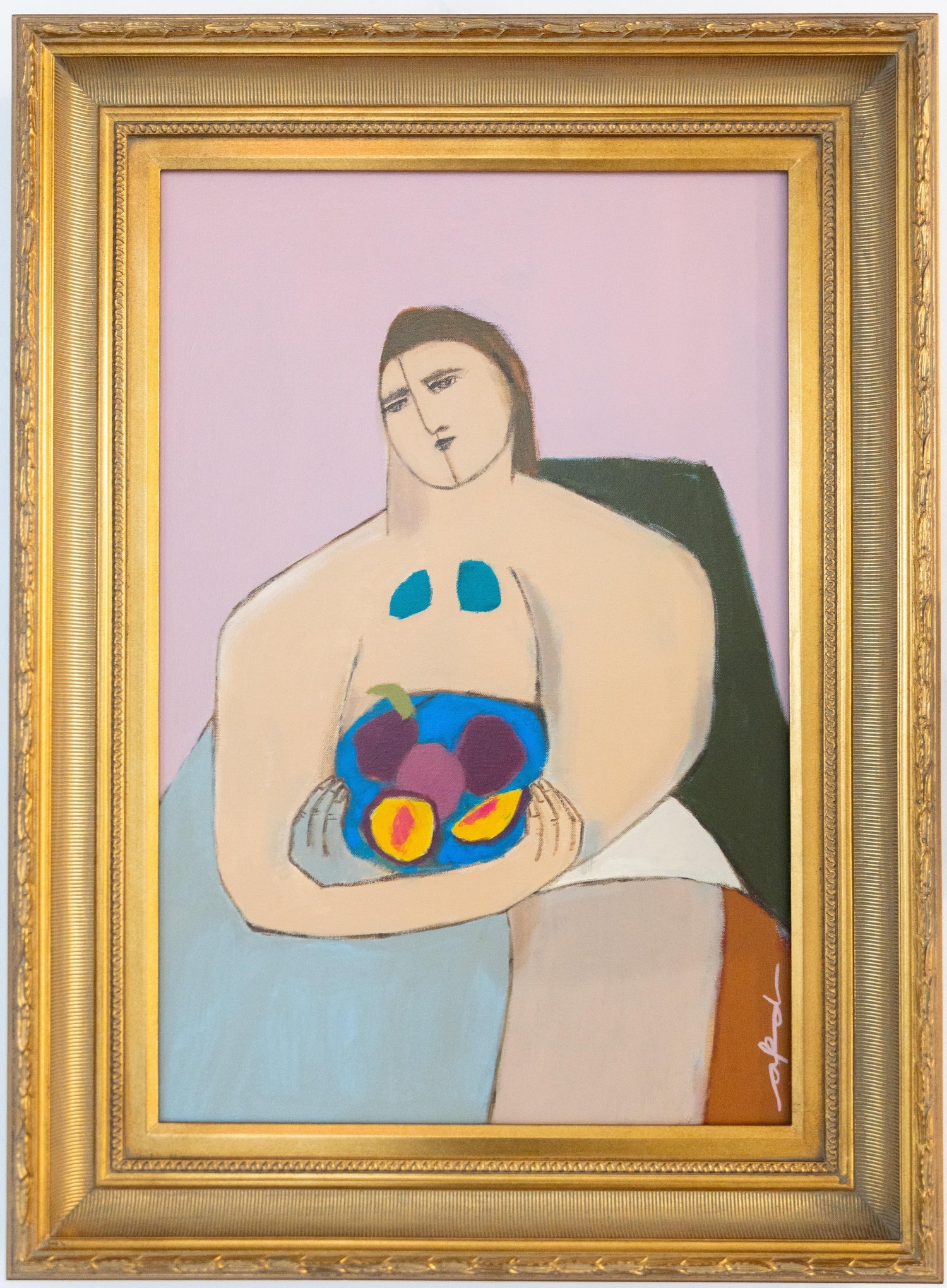 Large Latin American Modernist Oil Paintng Women with Fruit