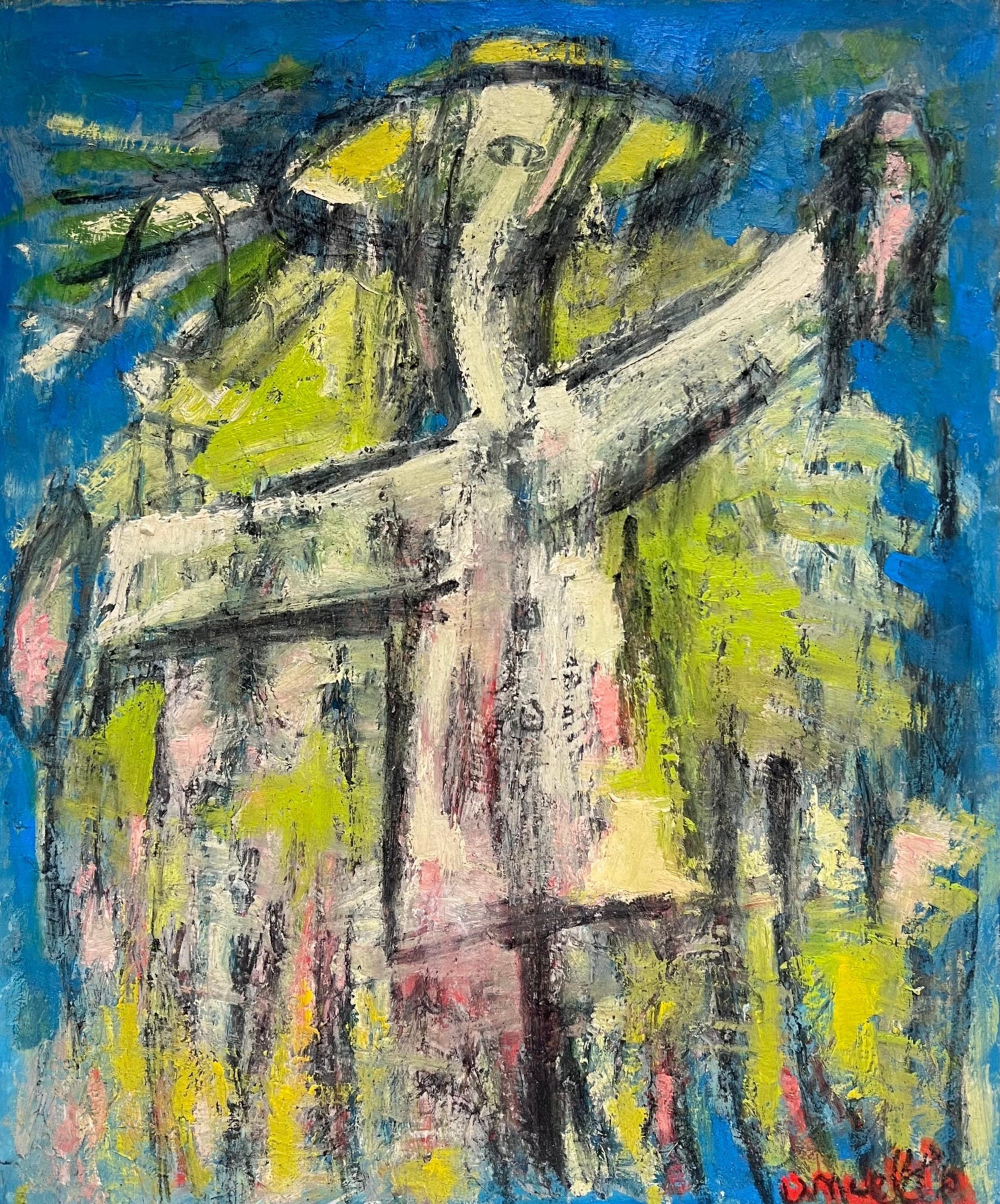 Israeli Judaica Original Painting King David and Angel Polish Artist Arie Dubi