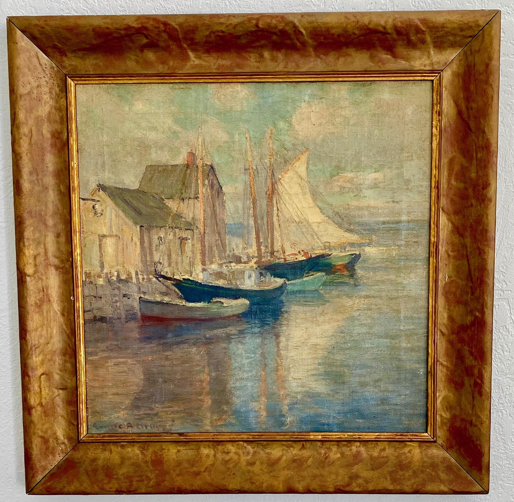 1930 Oil Painting Sea Side Sailboats American Modernist WPA Artist Morris Kantor