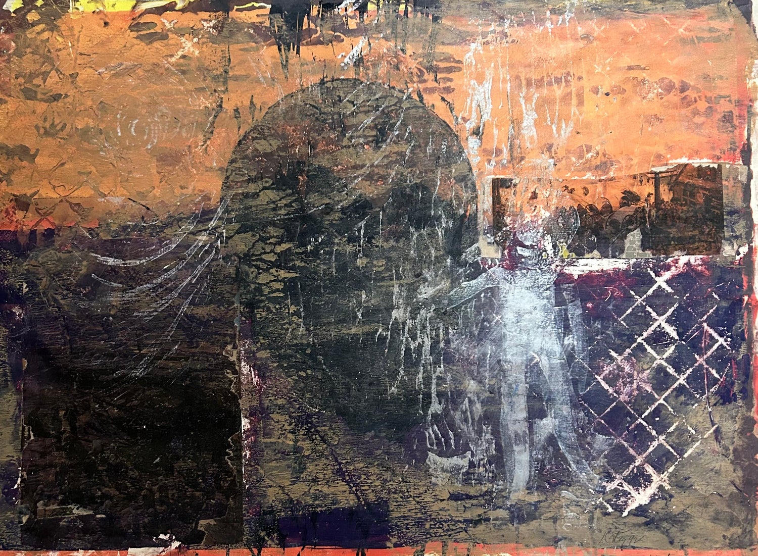 Mixed Media Outsider Visionary Art Newspaper Photo Collage 2 Sided Laminated