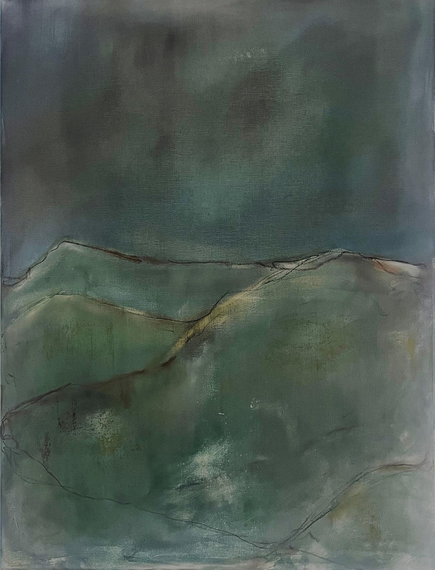 Untitled, Lonely Abstract Landscape Italian Expressionist Oil Painting