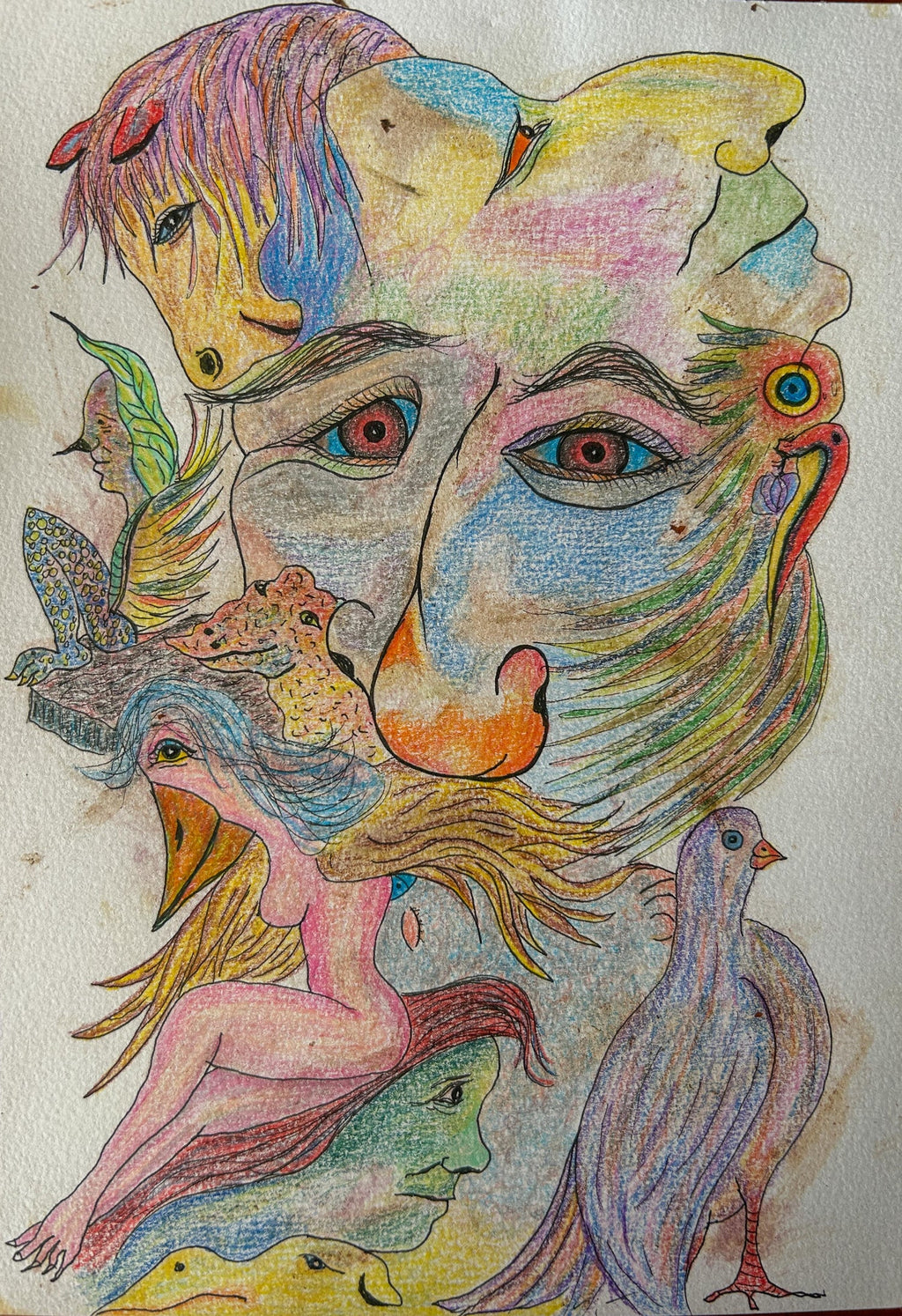 Modern Figurative Surrealism Watercolor Painting, Drawing 'The Fire of my Soul'