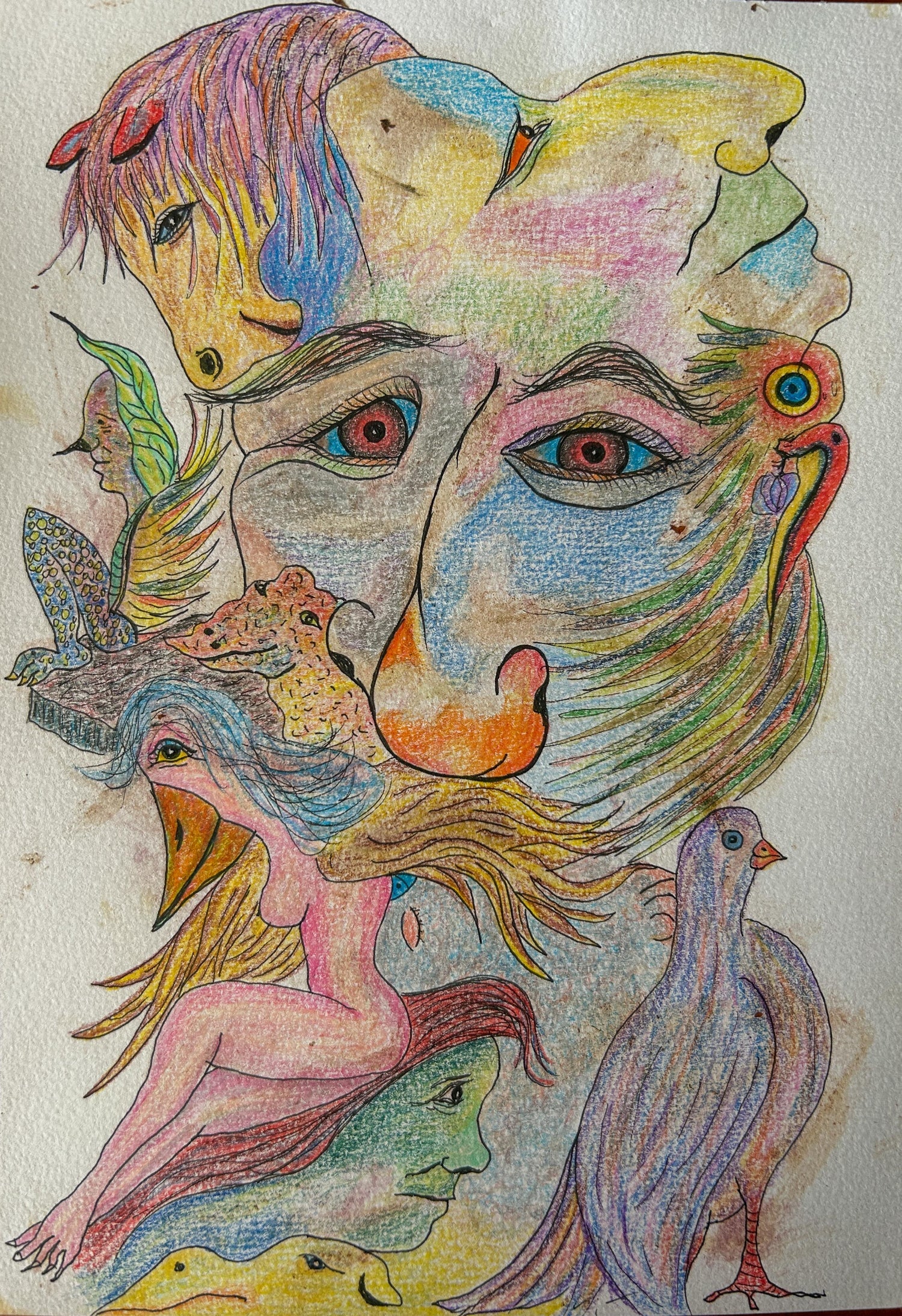 Modern Figurative Surrealism Watercolor Painting, Drawing 'The Fire of my Soul'