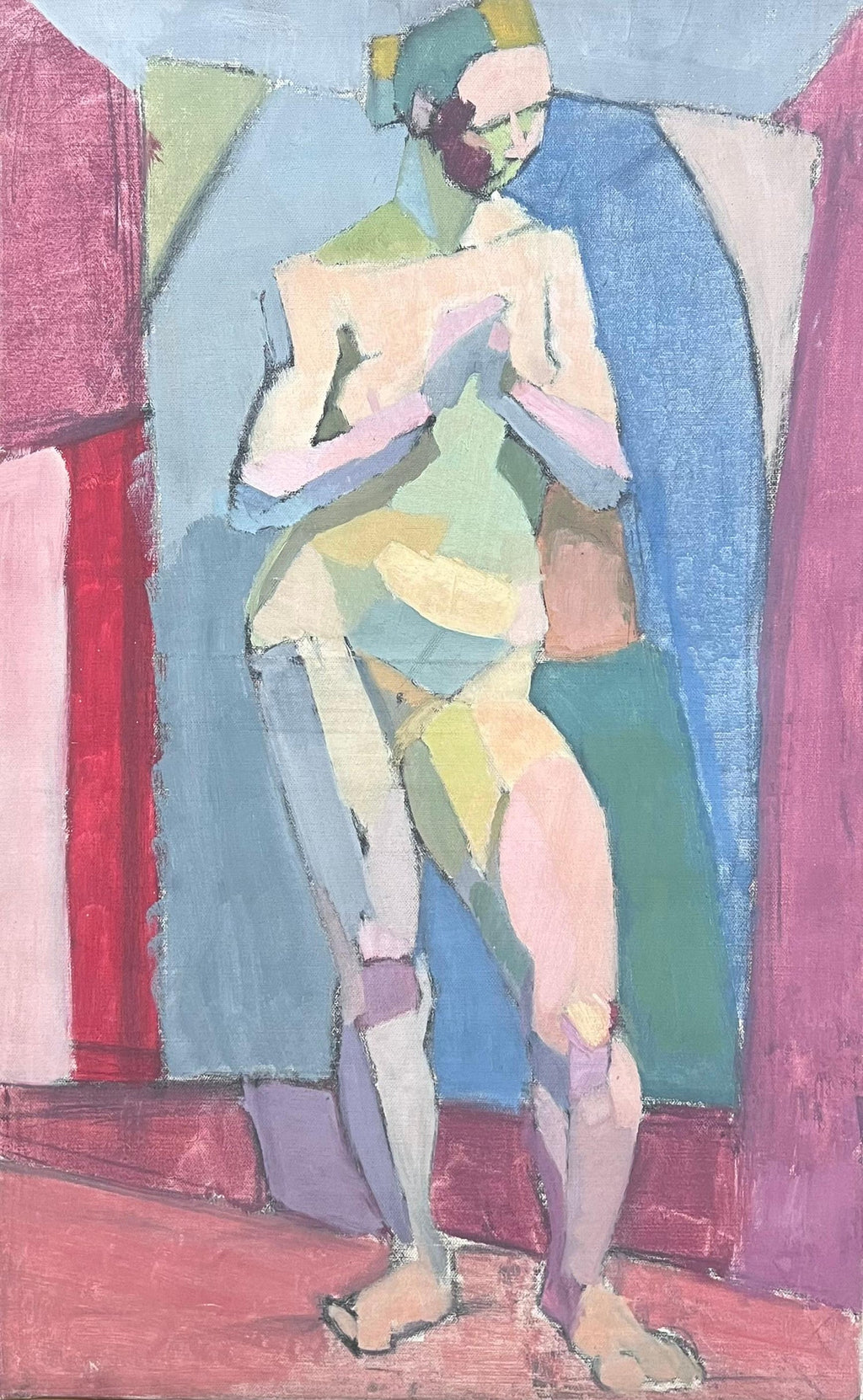 American Modernist Oil Painting Nude Male on Beach WPA Artist Group of 10