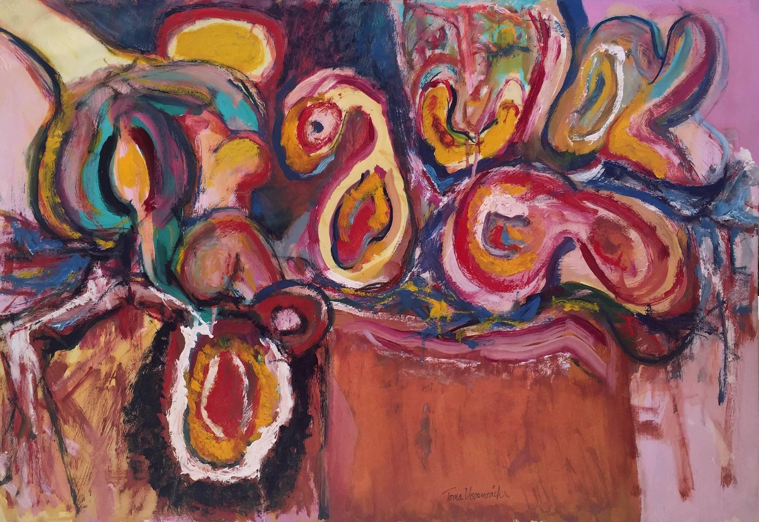 Rare Israeli Modernist Figurative Abstract Gouache Painting Yosl Bergner