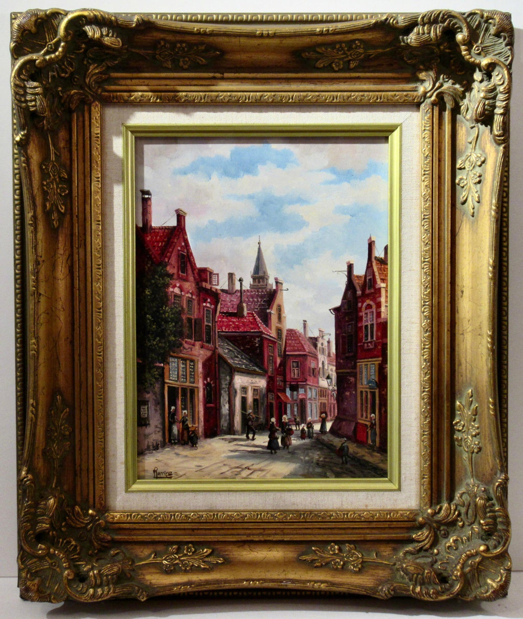 Large Surrealist French Japanese European Cityscape Oil painting Foussa Itaya