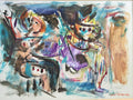 Rare Israeli Modernist Figurative Abstract Gouache Painting Yosl Bergner
