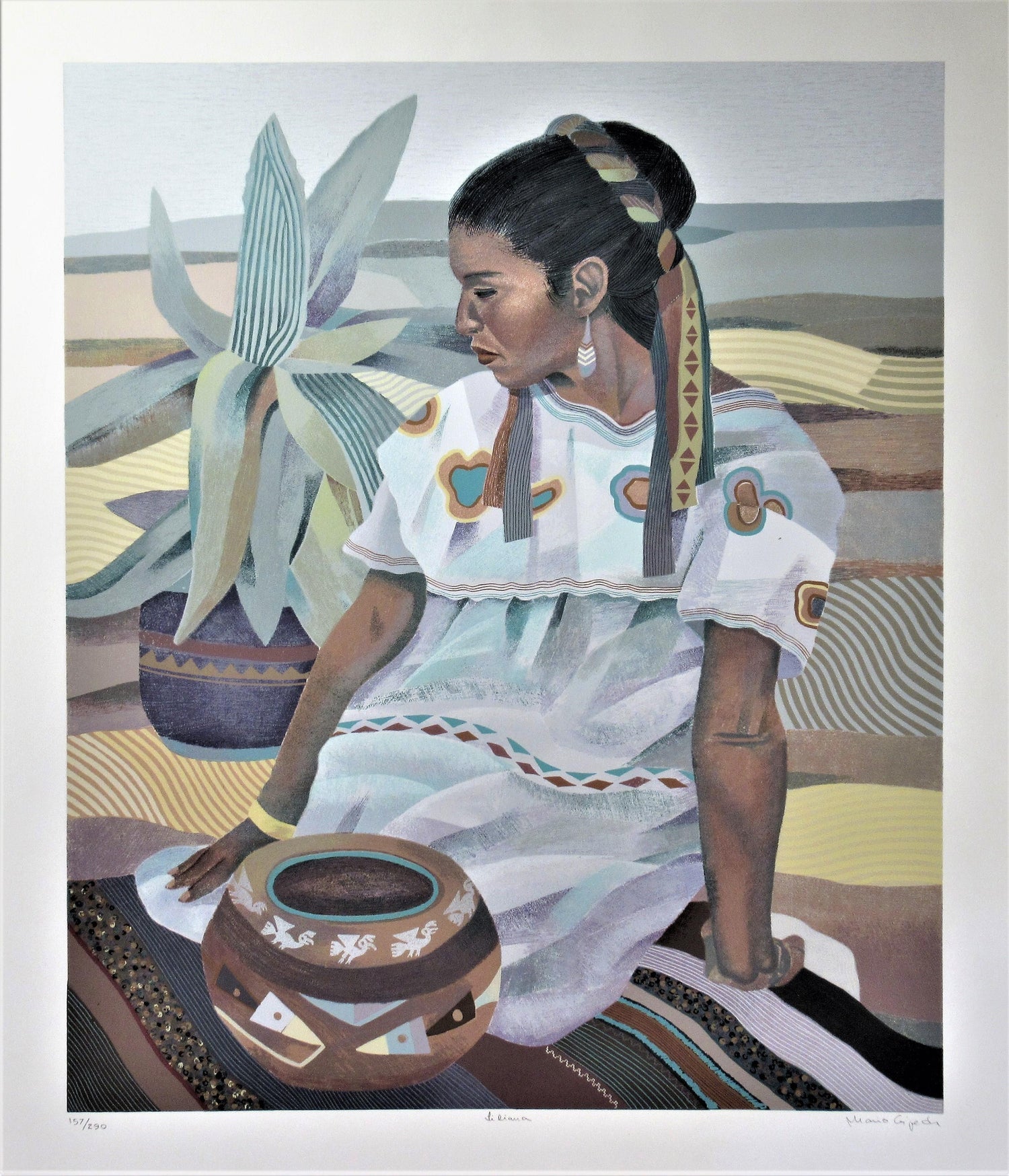Rainbow Dancer, Native American Indian Lithograph California Woman Artist