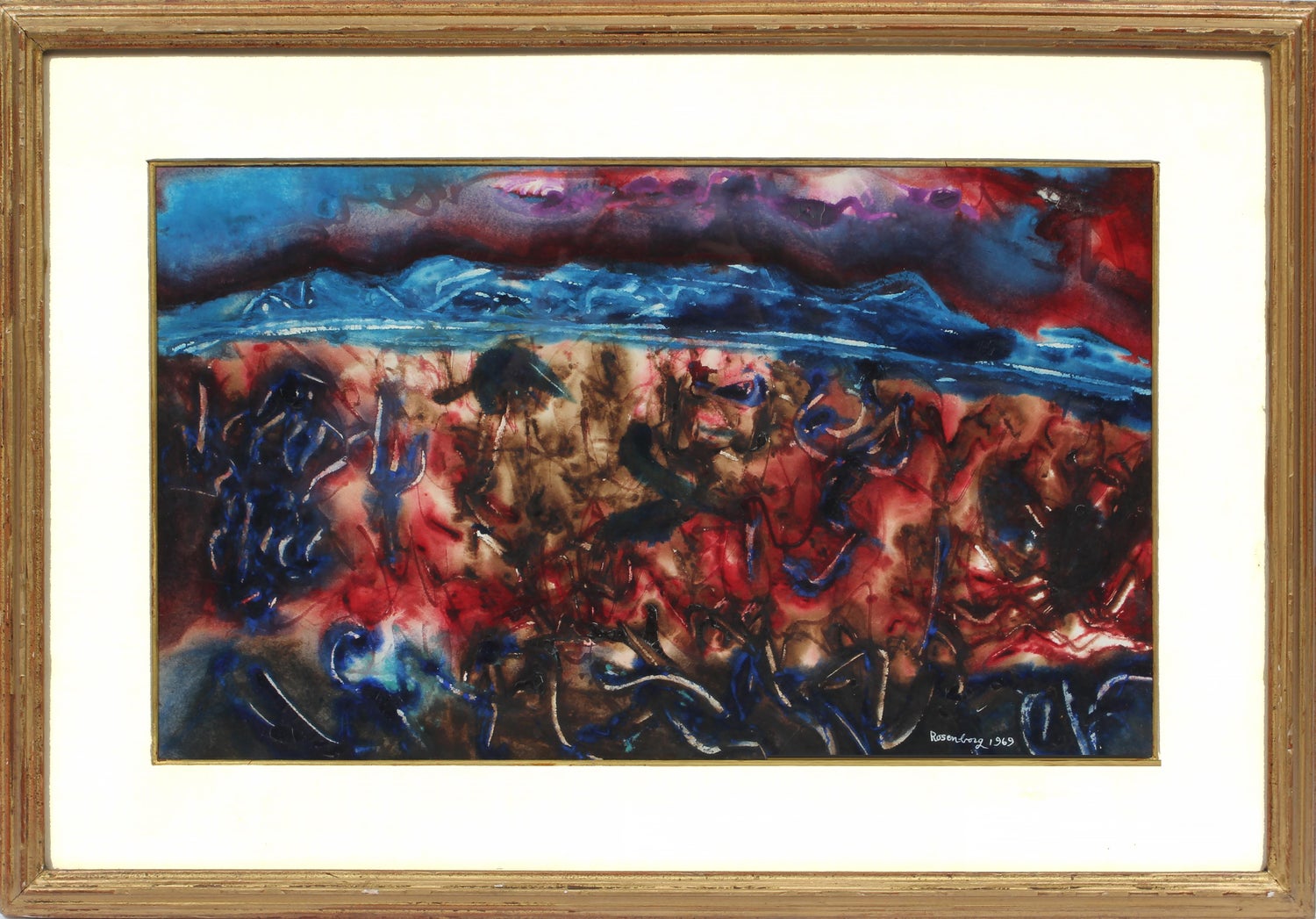 Abstract Expressionist Landscape Israeli Modernist Oil Painting, Moody Blue