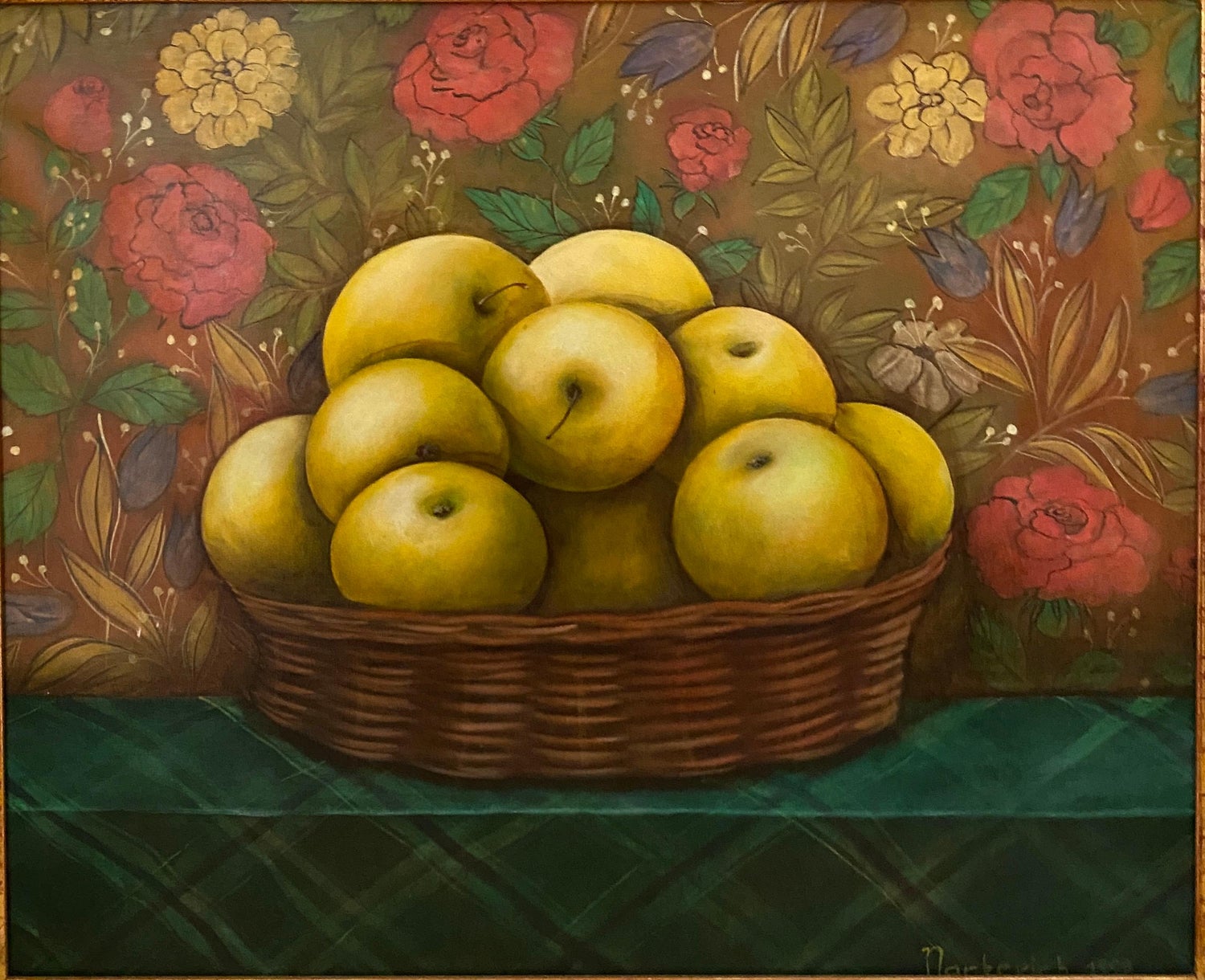 French Surrealist Trompe L'oeil Apples OIl Painting