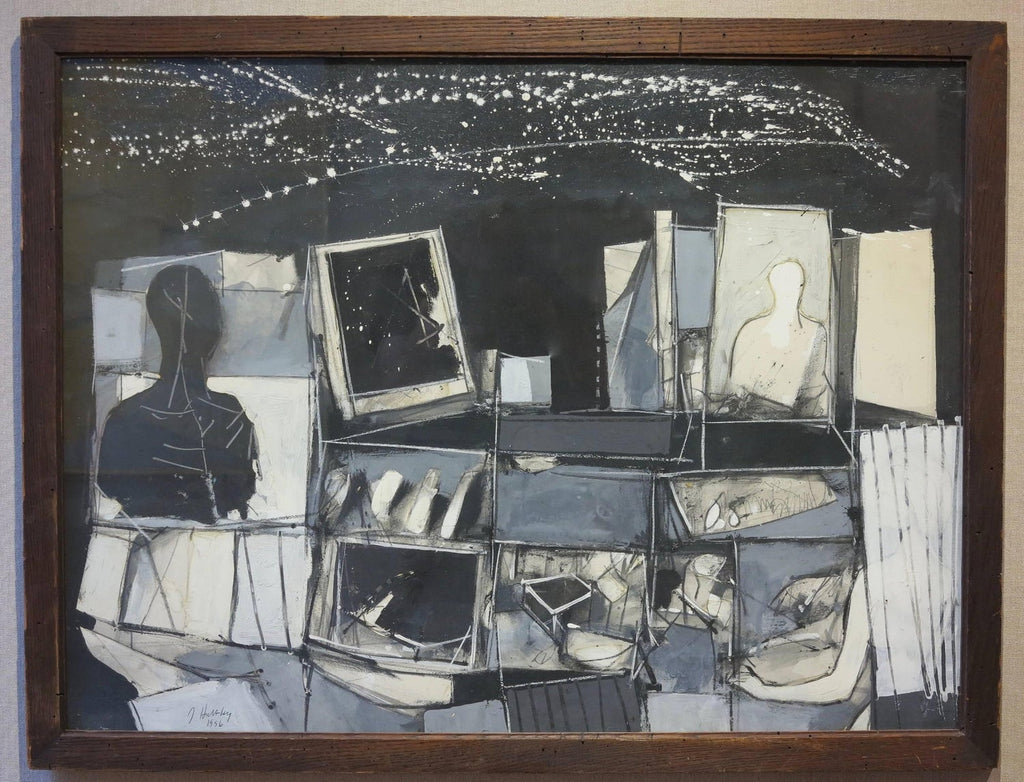 Bay Area Figurative Abstract Gouache Painting "Video Tower" John Hultberg