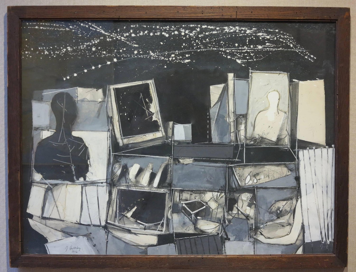 Bay Area Figurative Abstract Gouache Painting "Video Tower" John Hultberg