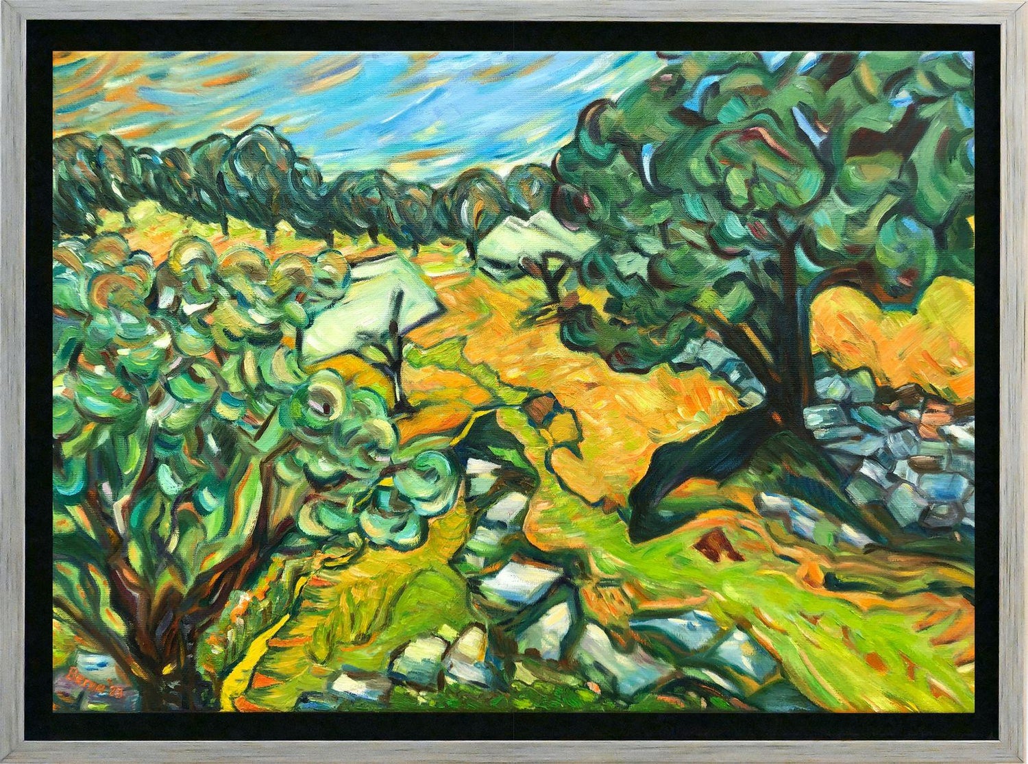 Large Expressionist Oil Painting Hand Carved Wood Panel Jean Claude Gaugy
