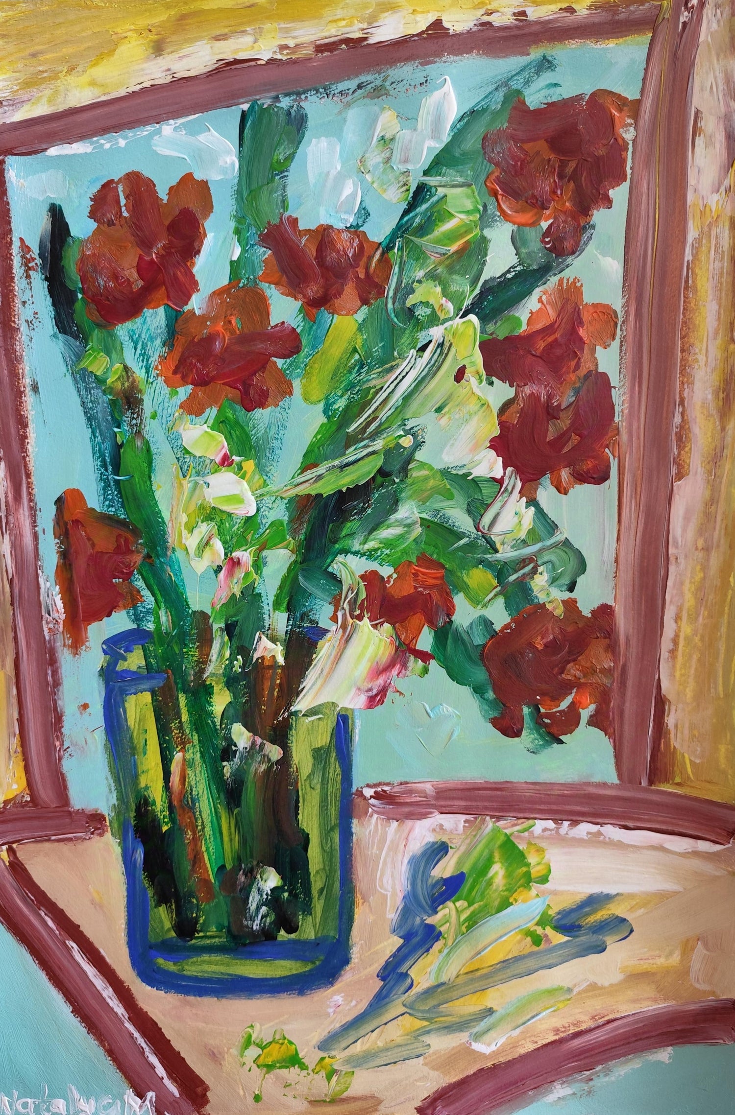 Charles Levier Modernist Artist Vase of Flowers by the Sea Paris Modernism