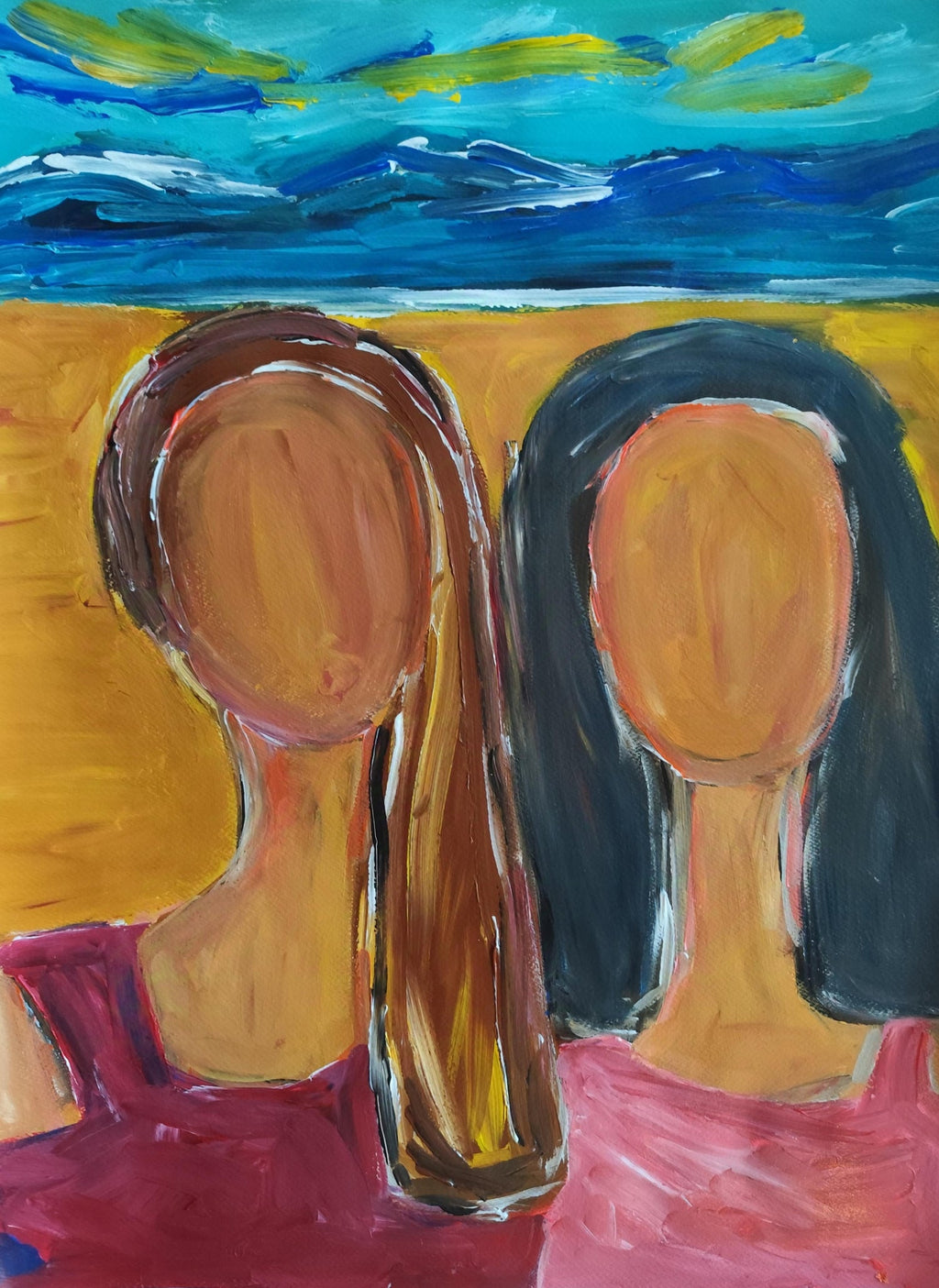 Abstract Expressionist Gestural Oil Pastel Drawing Women Figures Anthony Triano
