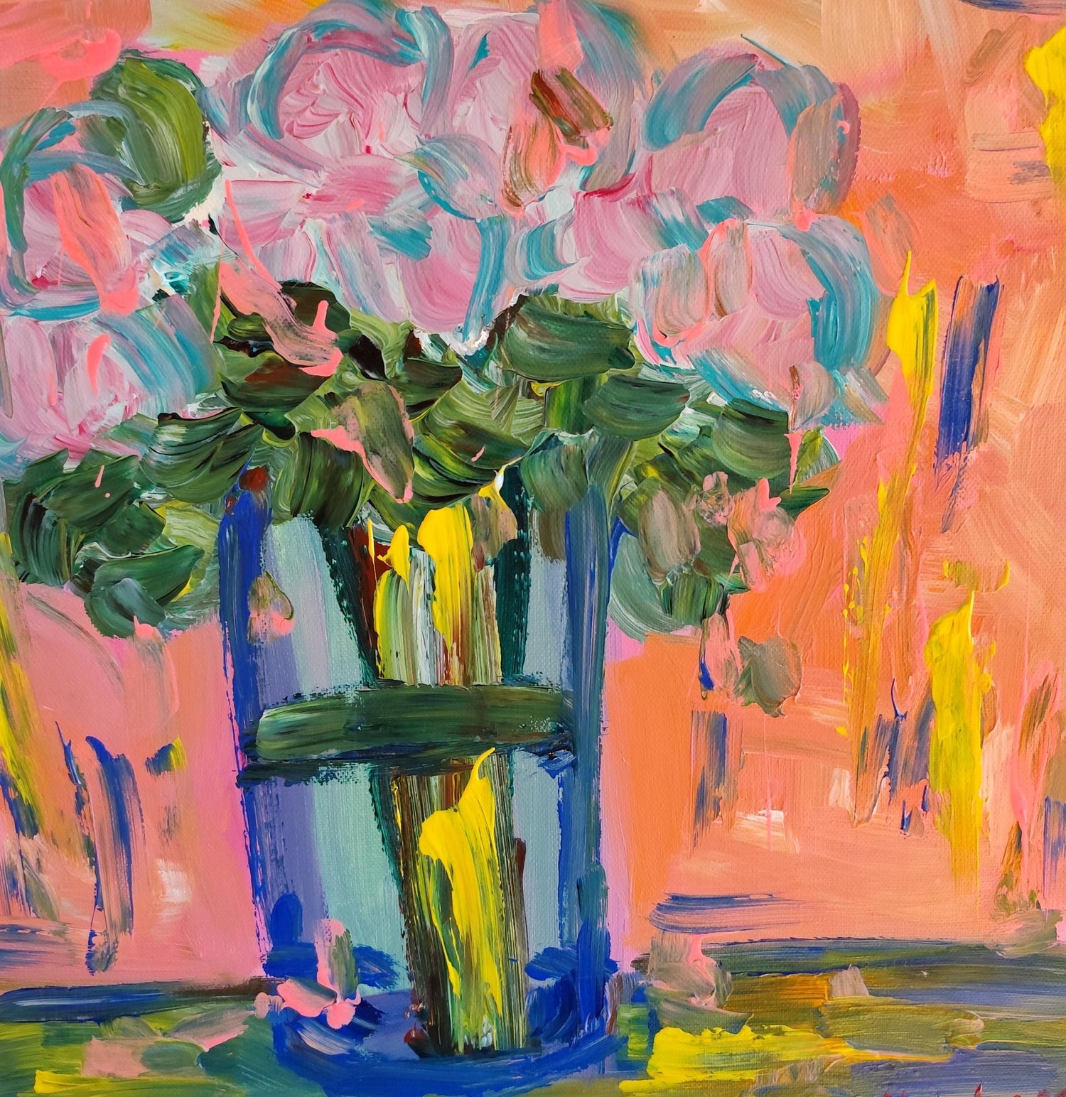 Large Bold Modernist Floral Bouquet Impasto Oil Painting Flowers Samuel Rothbort