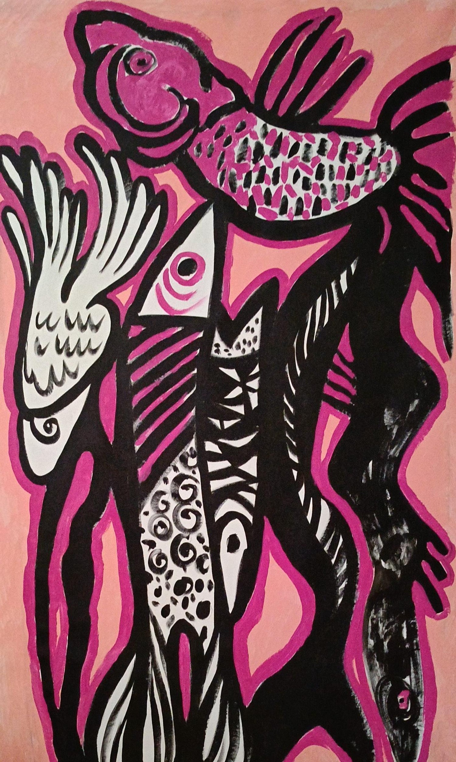 Surrealist Painting, Birds of Prey with Fish J. James Akston