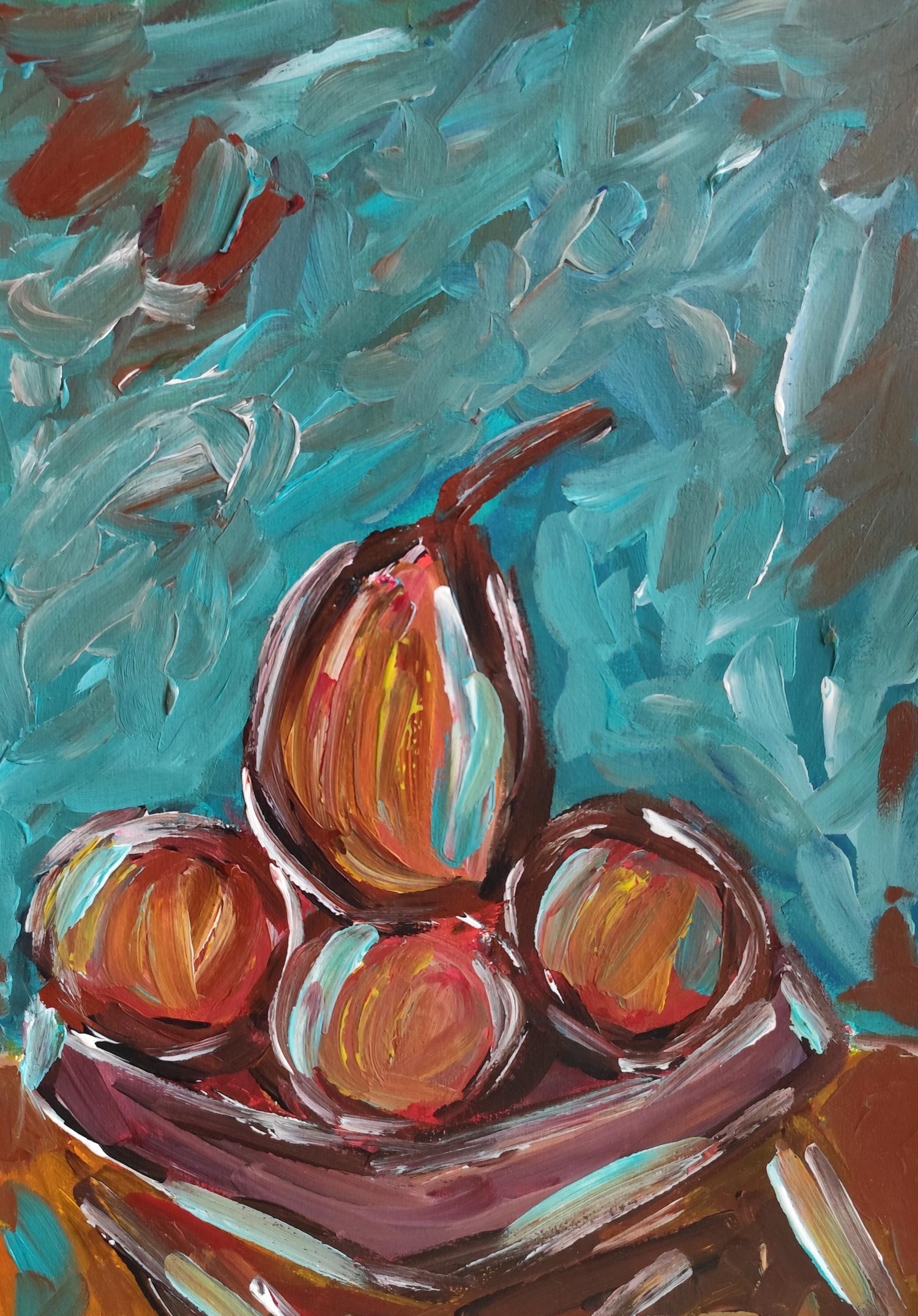 Large Pop Art Oil Painting "Pear" Modernist Colorful Composition Suzanne Mears