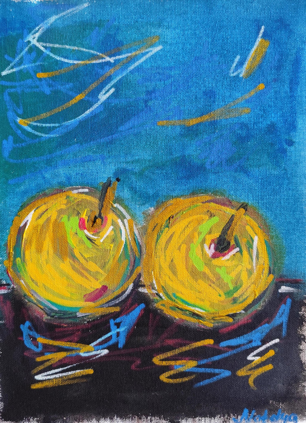 Large Pop Art Oil Painting "Pear" Modernist Colorful Composition Suzanne Mears
