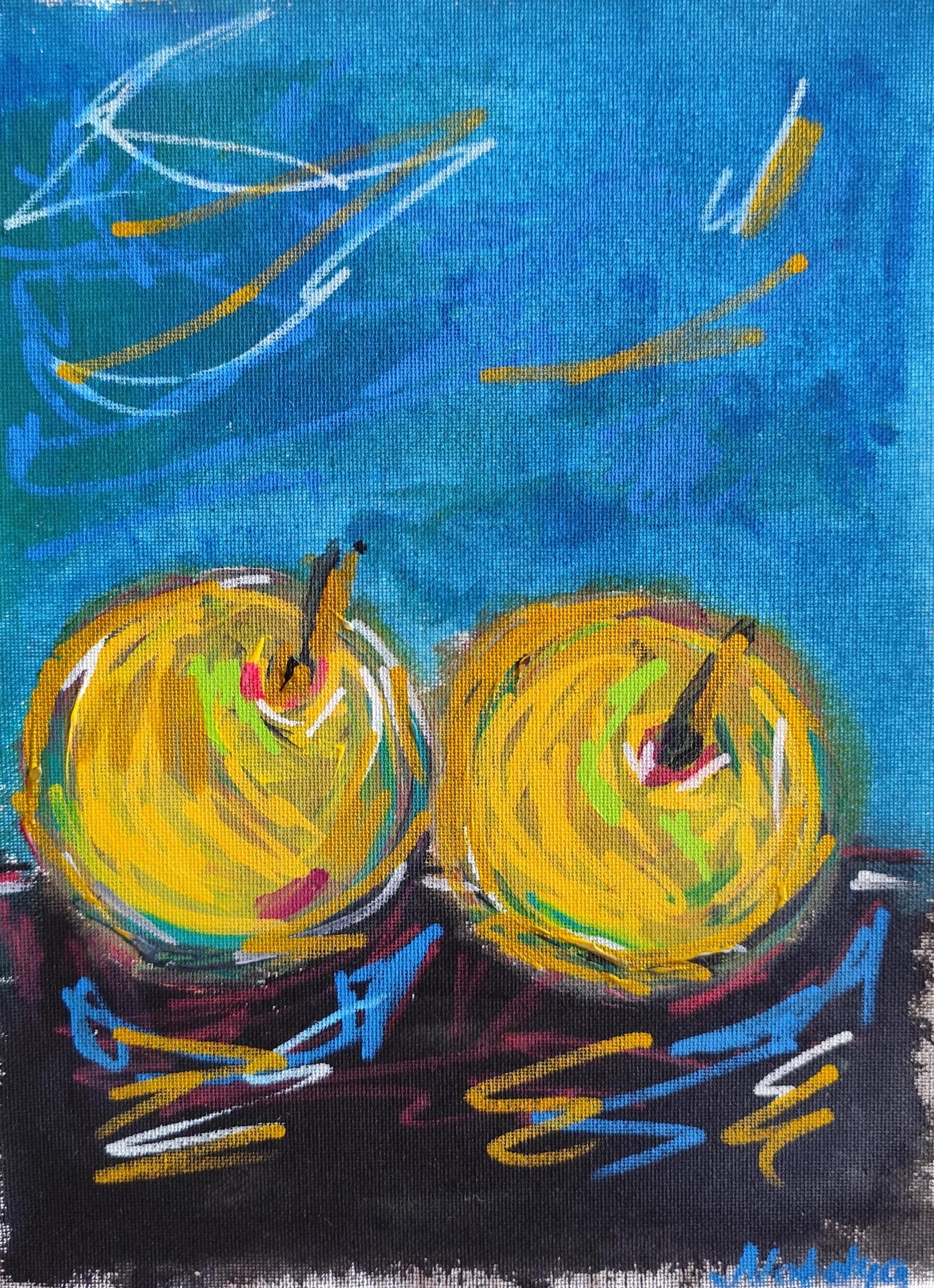 Large Pop Art Oil Painting "Pear" Modernist Colorful Composition Suzanne Mears