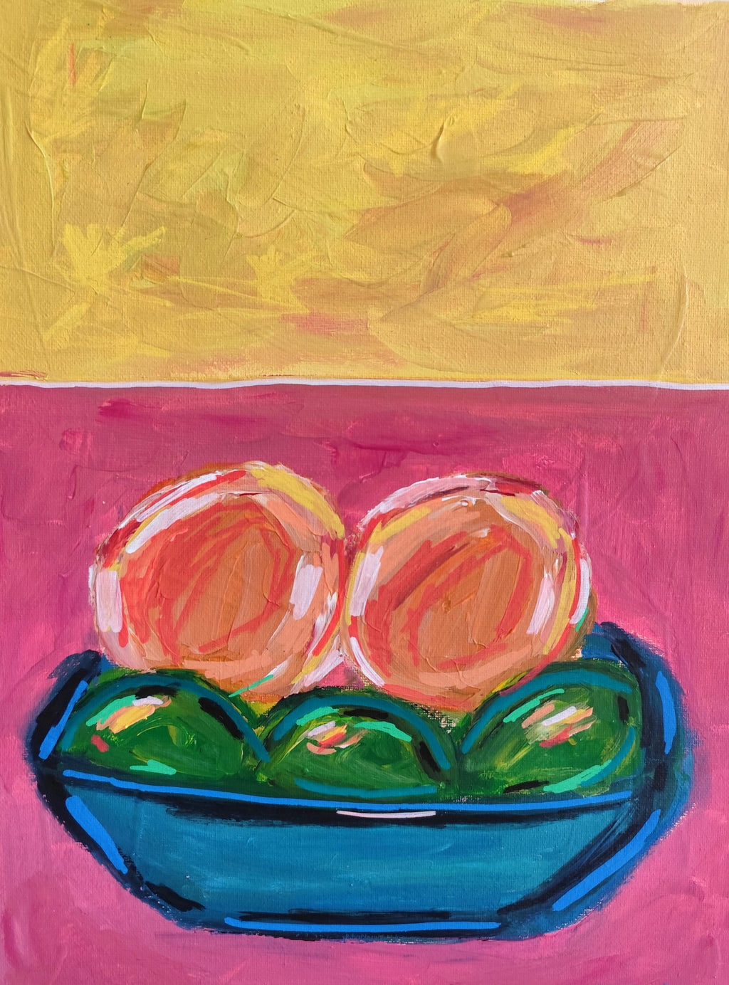 Large Pop Art Oil Painting "Pear" Modernist Colorful Composition Suzanne Mears