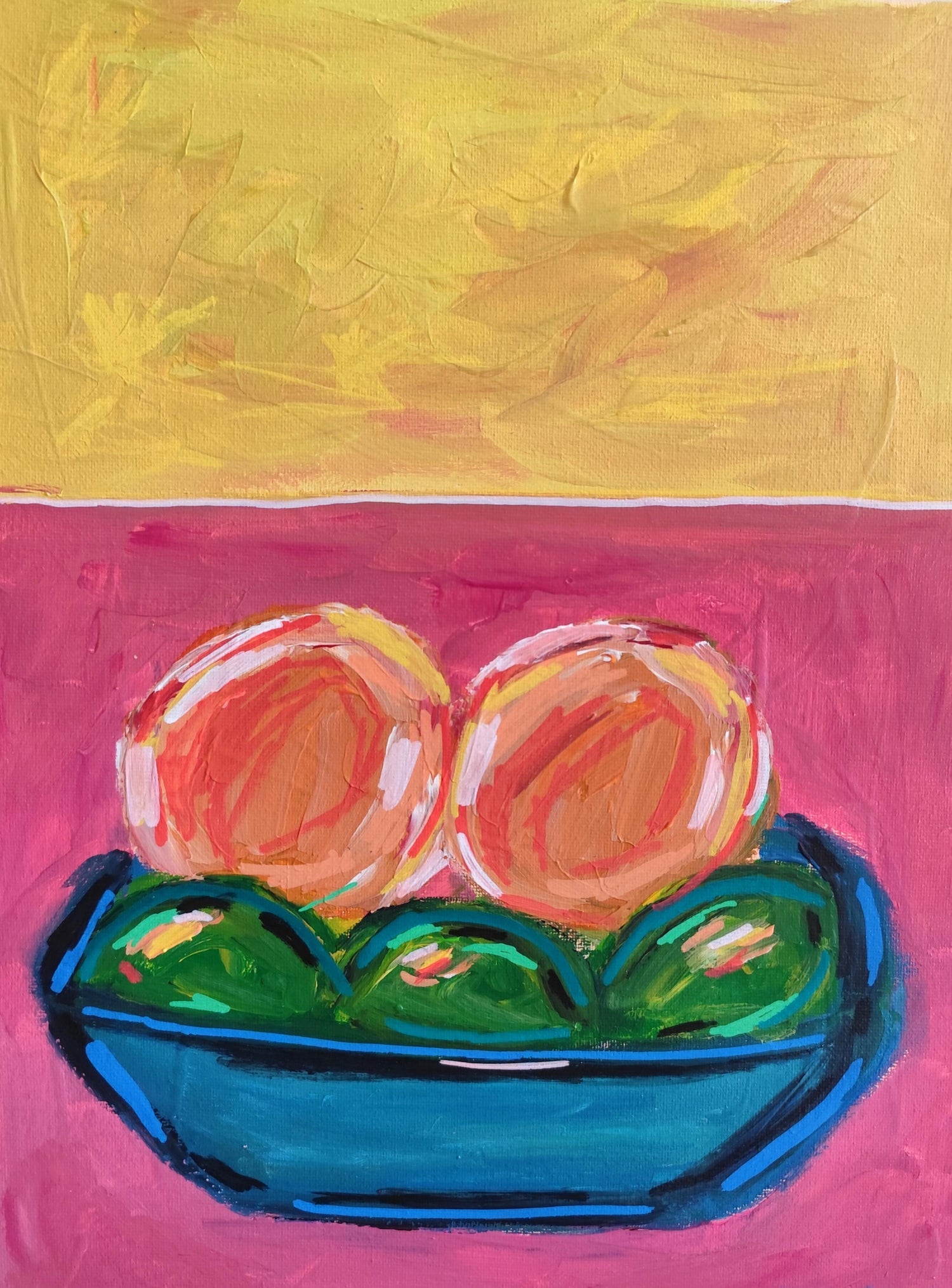 Large Pop Art Oil Painting "Pear" Modernist Colorful Composition Suzanne Mears