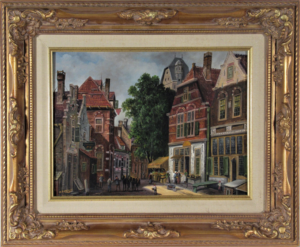 Large Surrealist French Japanese European Cityscape Oil painting Foussa Itaya