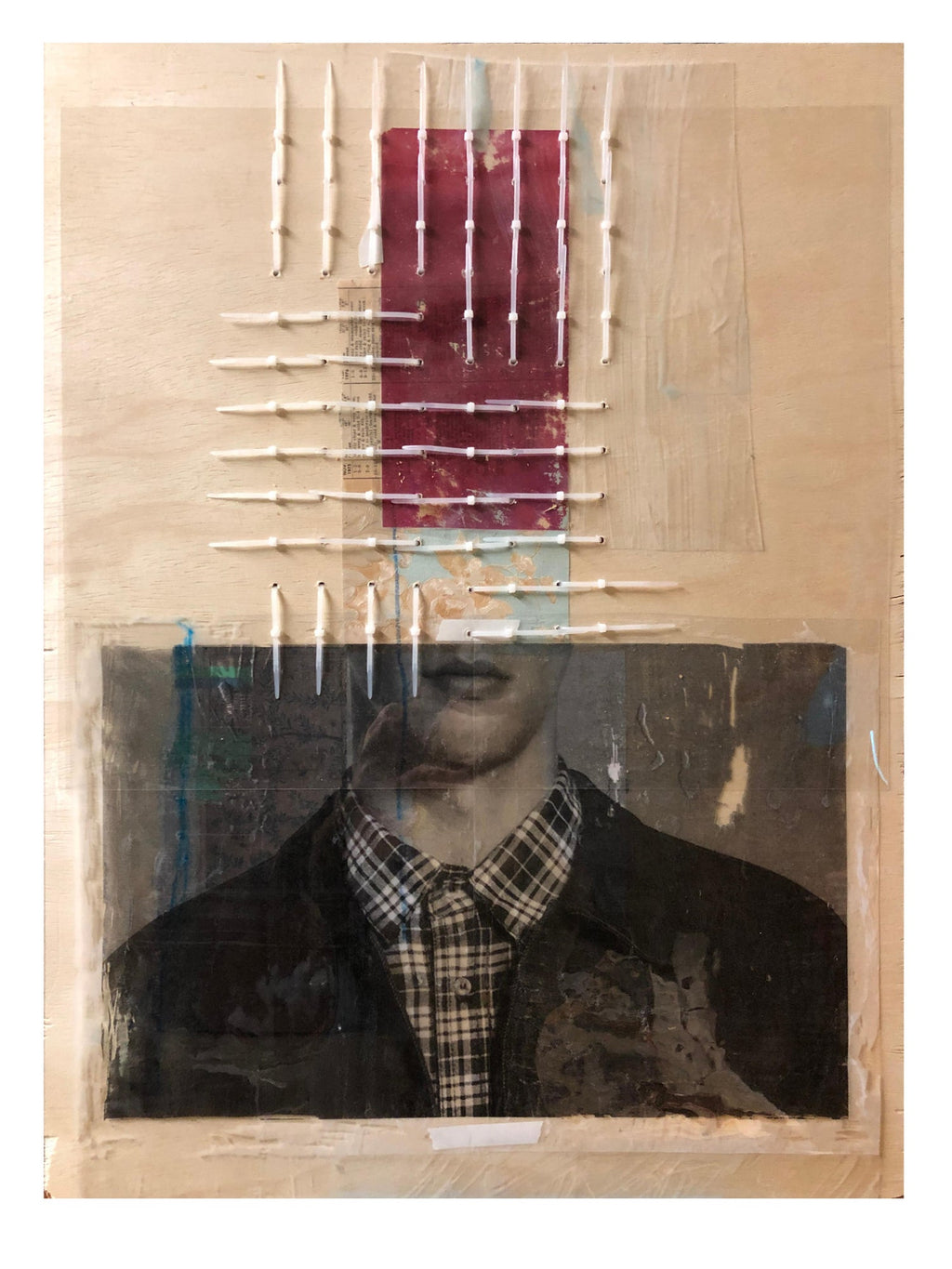 Mixed Media Outsider Art Original Photo Collage Painting in Plastic Bag 2 Sided