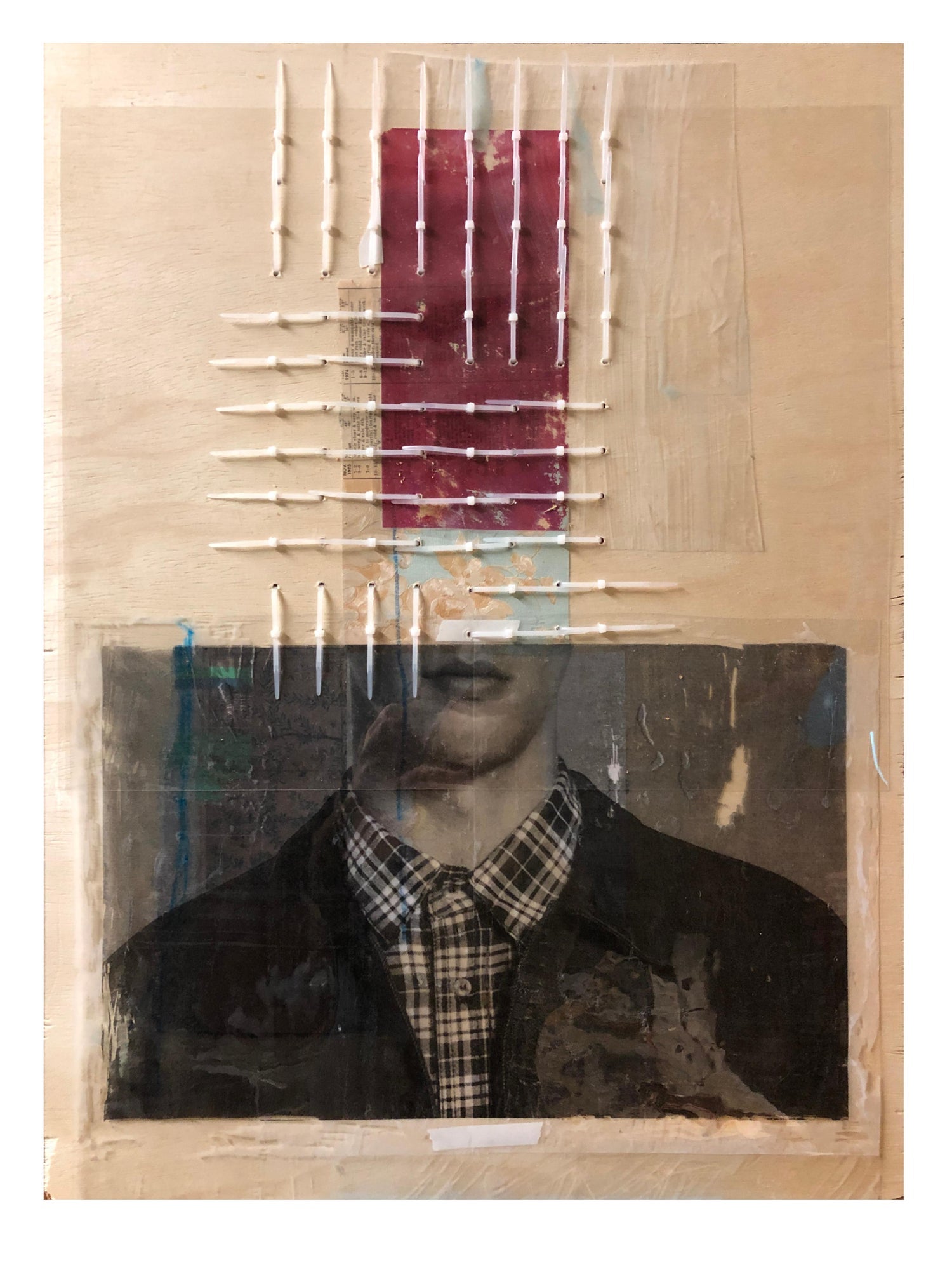 Mixed Media Outsider Art Original Photo Collage Painting in Plastic Bag 2 Sided