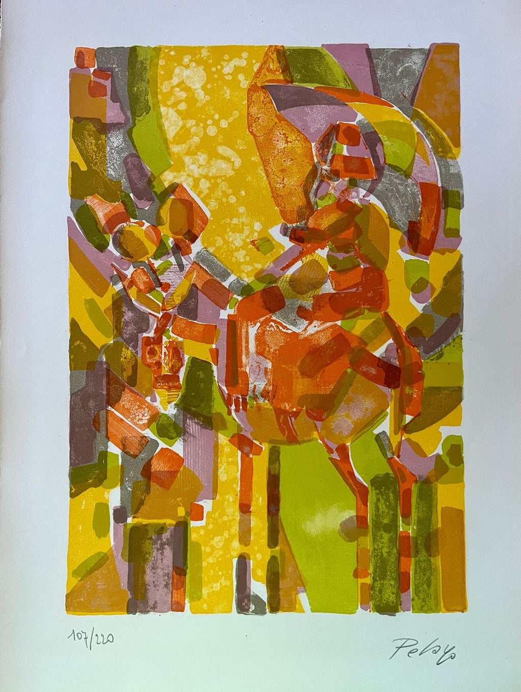 Lithograph w Gloss Overprinting Stacked Signs Post Modern 80s Memphis Milano Era