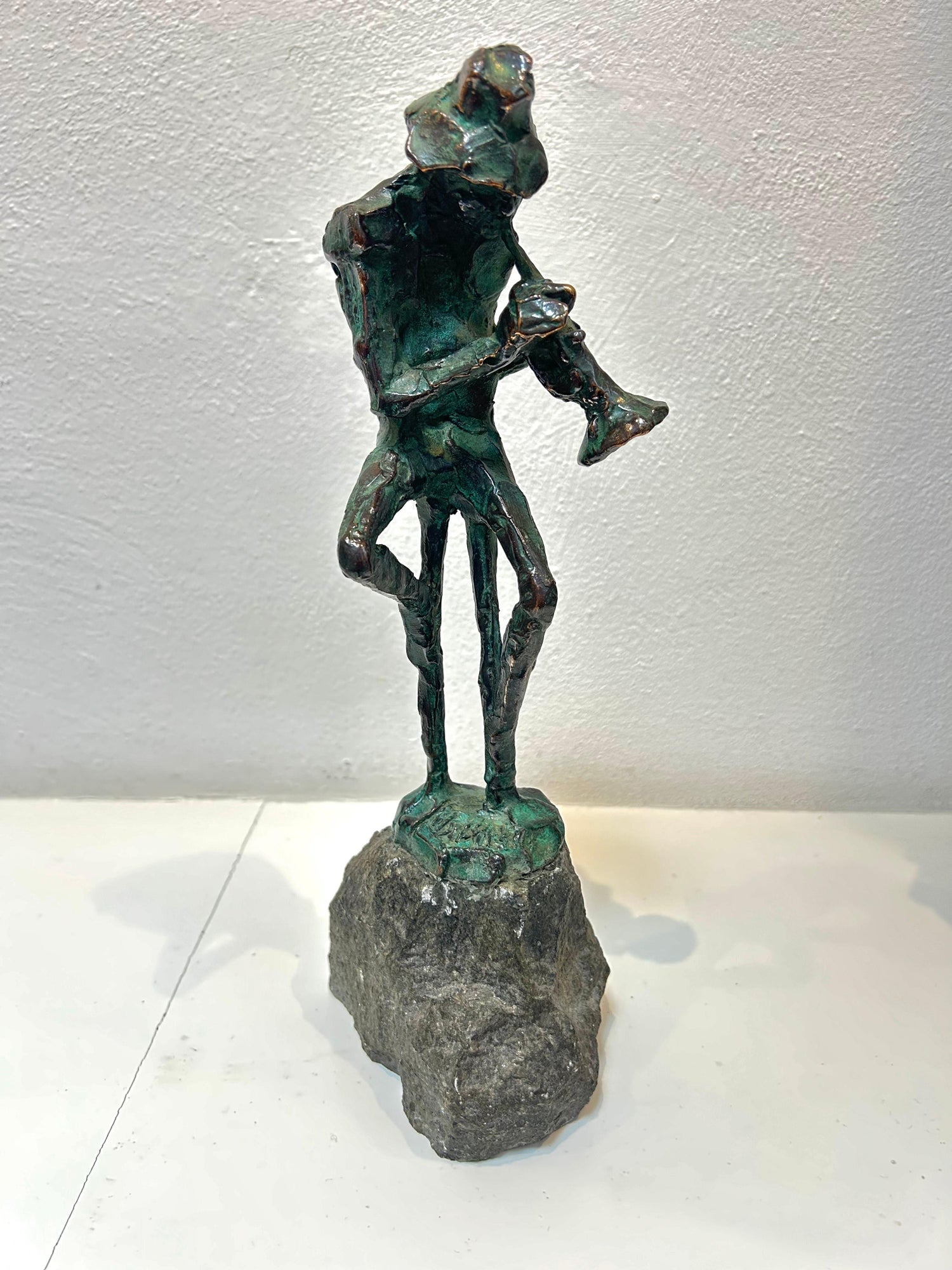 Polychrome Bronze Sculpture Jazz Nightclub Singer Clarinet Player Bruno Luna