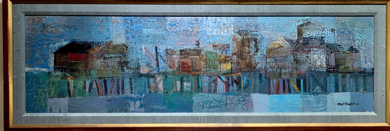 Modernist Oil Painting Abstract Dock with Boat Judith Shahn