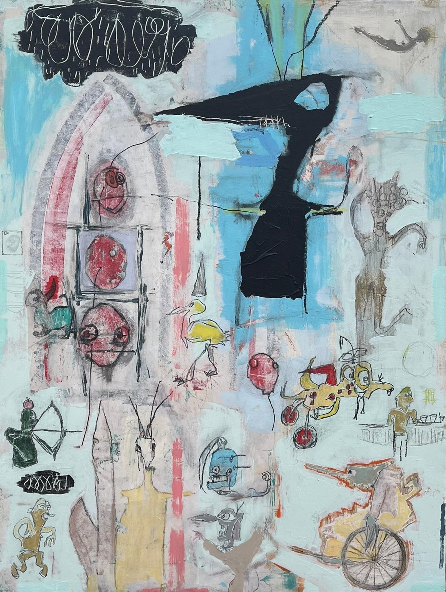 Outsider Art Abstract Surrealist Spray Paint Mixed Media Painting Mason Rader