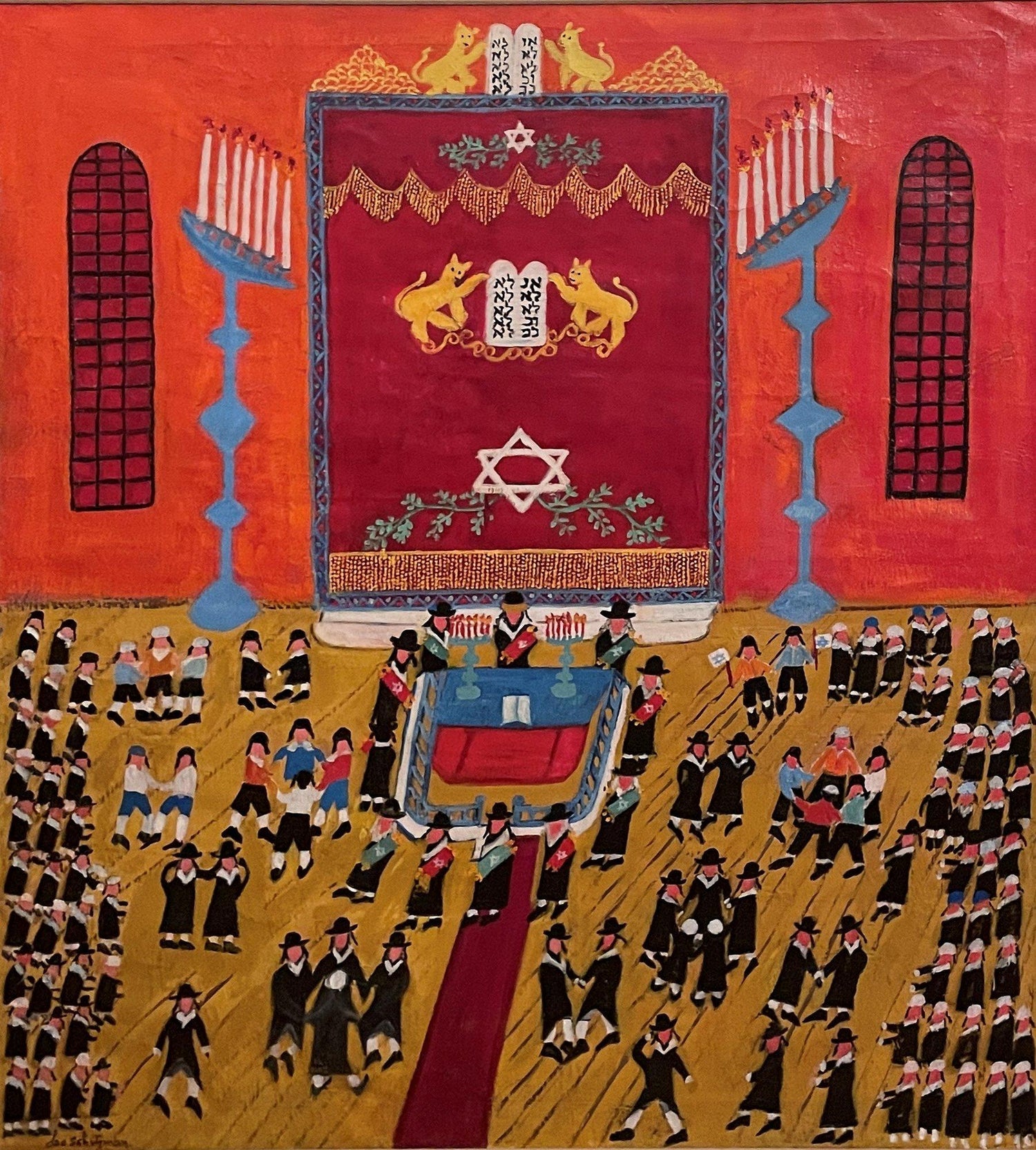 Abstract Procession Jewish Wedding Chuppah Oil Painting Modernist Judaica