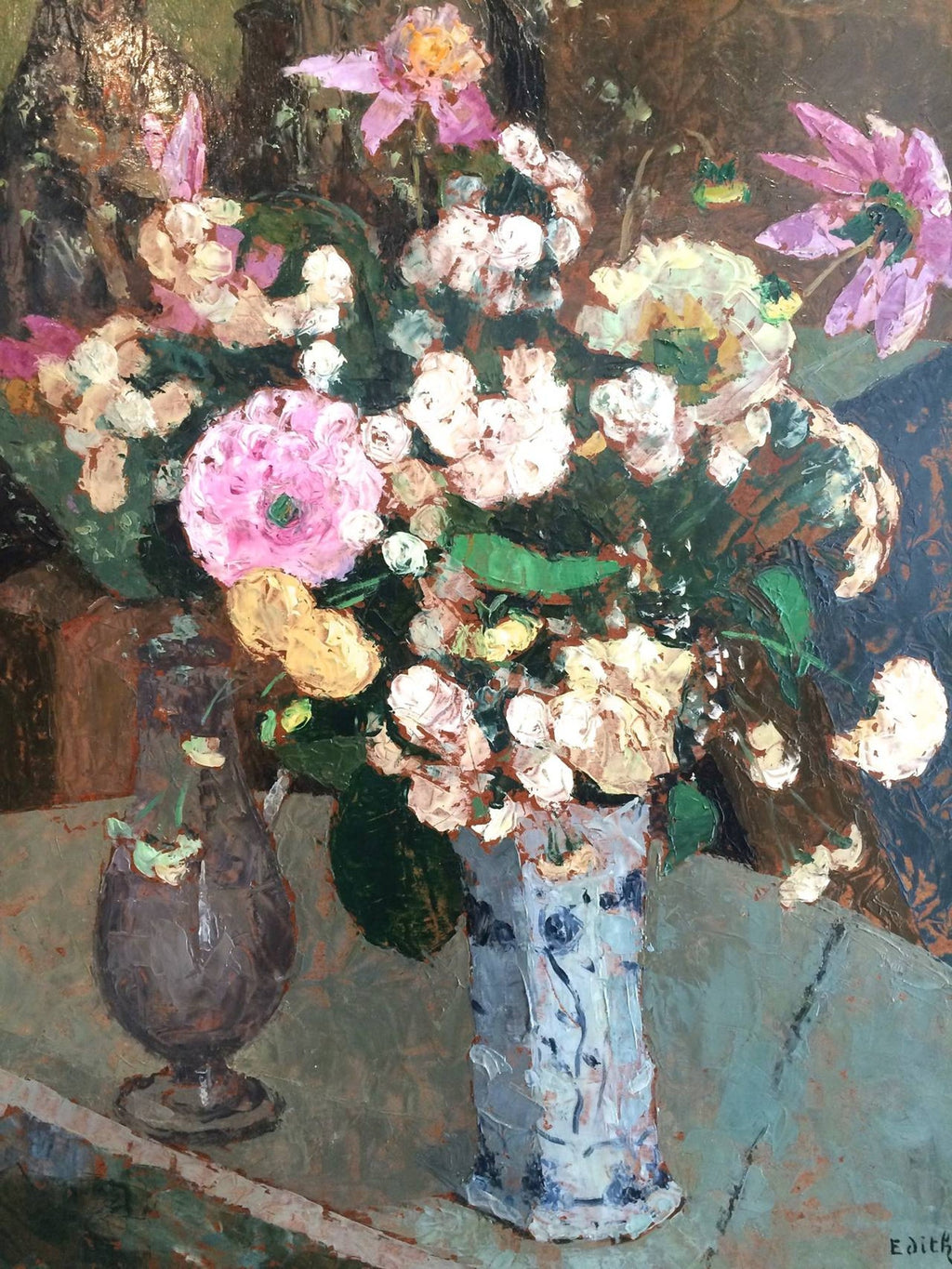 BOUQUET Modernist Flowers in a Vase, Impasto Oil Painting
