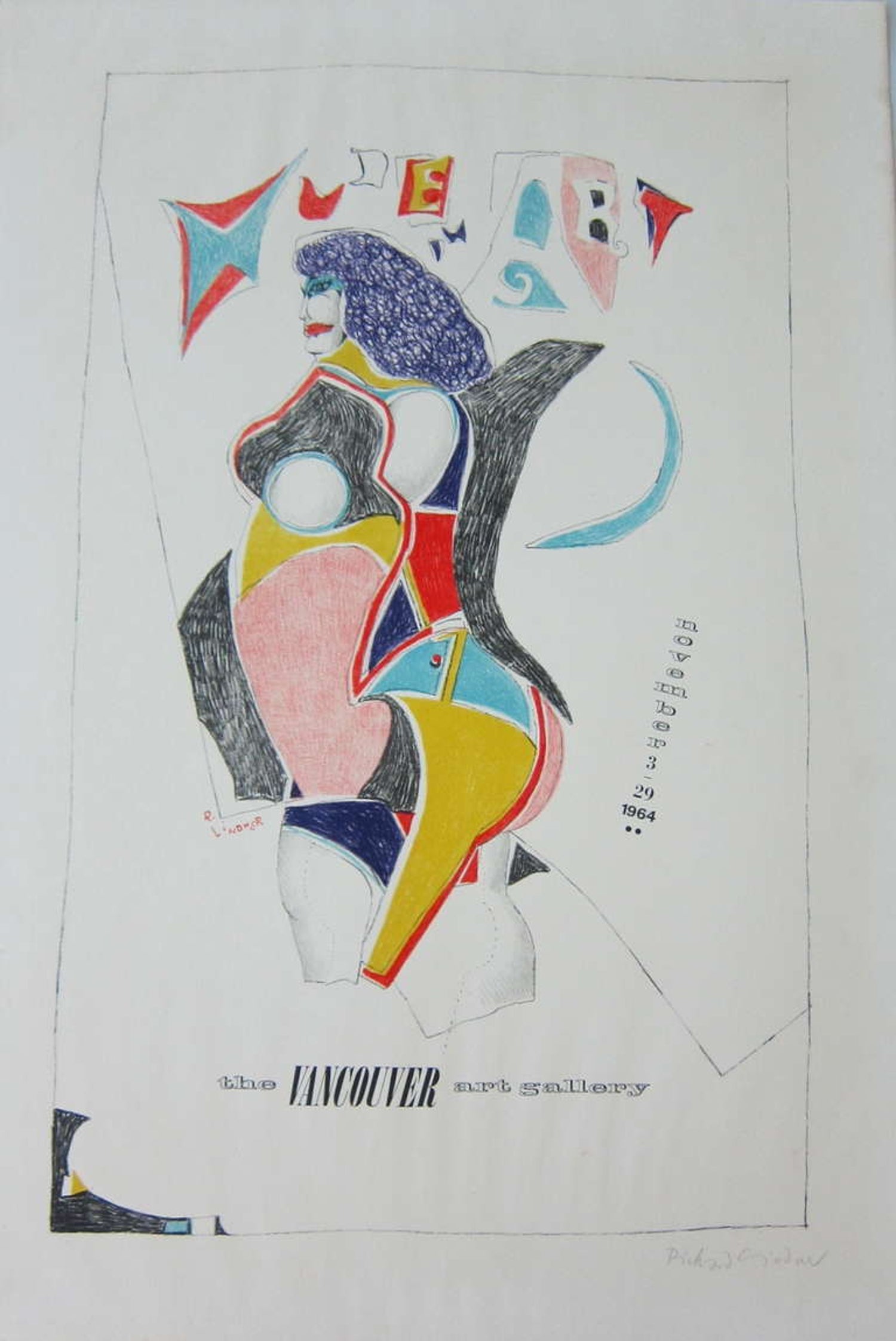 Vintage Modern Lithograph Poster 1960s Pop Art Mod Figure