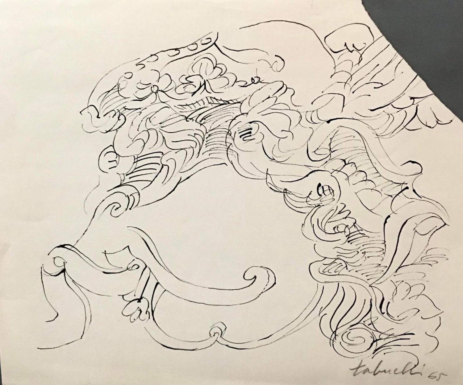 70s Modernist Swiss Dada Surrealist Painting Signed Andre Thomkins Brush Drawing