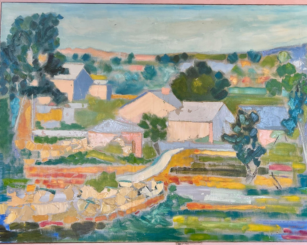 WPA Period "Coastal Village" American Modernist Realism Oil Painting Lev Landau