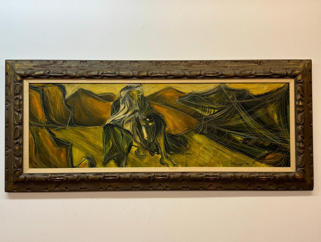 1947 Expressionist Oil Painting Flute Player Musician Boris Deutsch WPA Artist