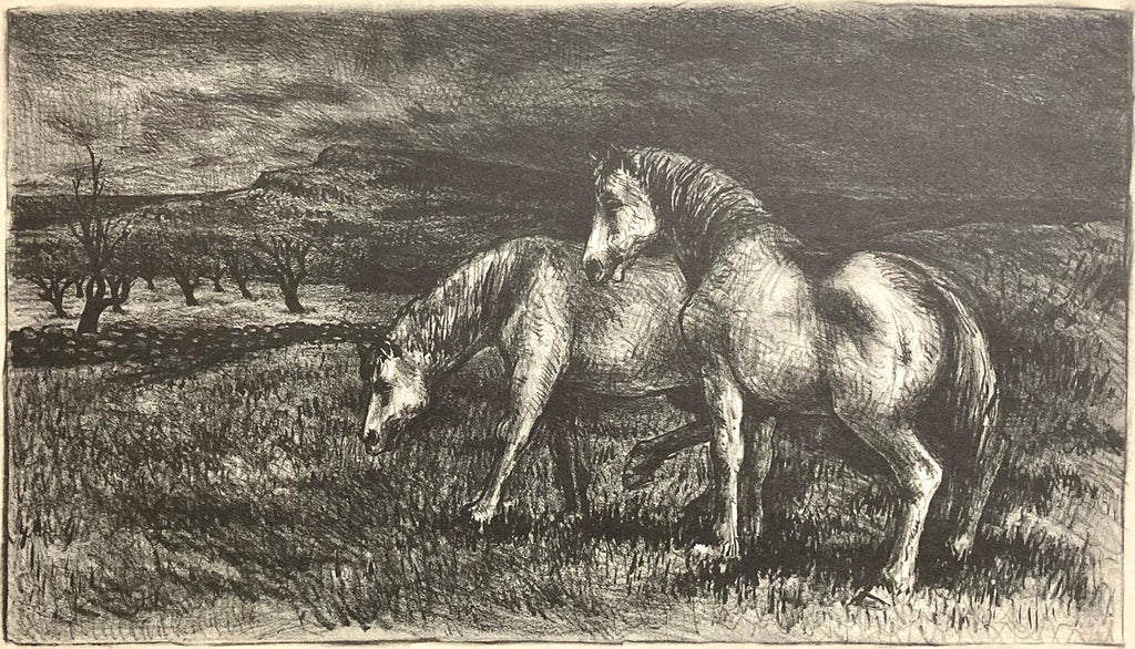 1916 German Expressionism Figurative Lithograph Man Two Horses Paul Kleinschmidt