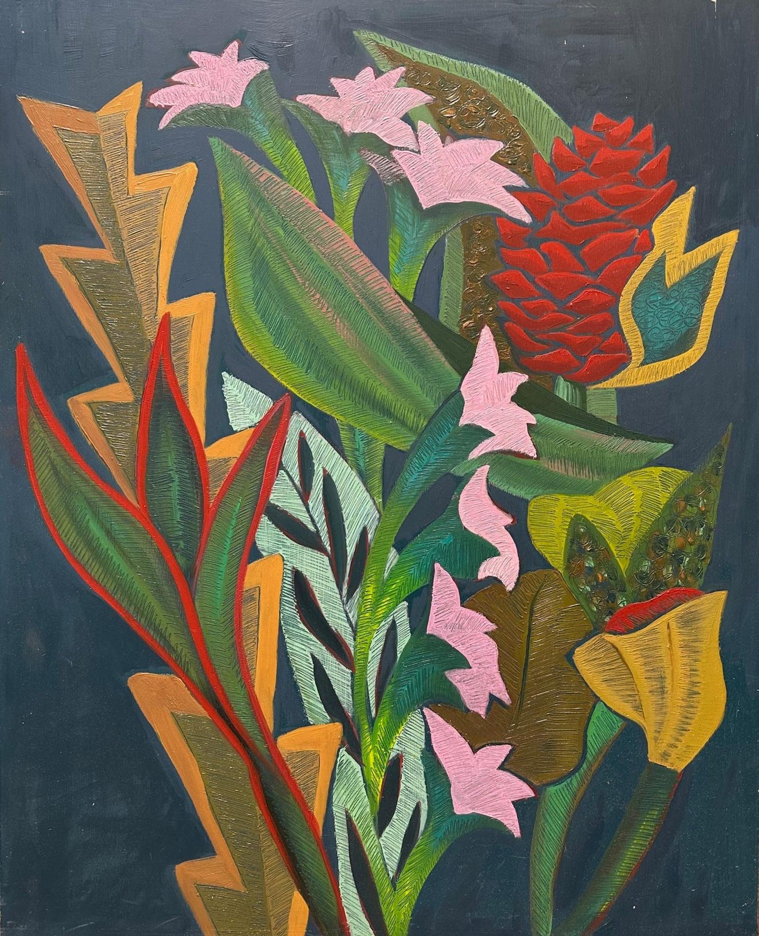 Abstract Oil Painting Gold Leaf Stars 1 of 2