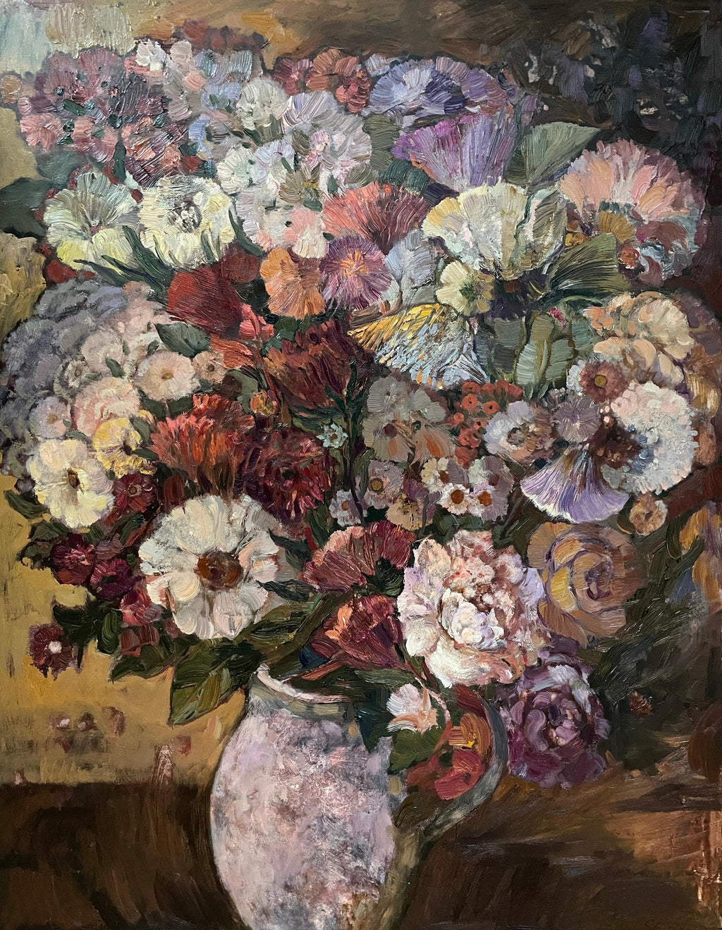 Large Bold Modernist Floral Bouquet Impasto Oil Painting Flowers Samuel Rothbort