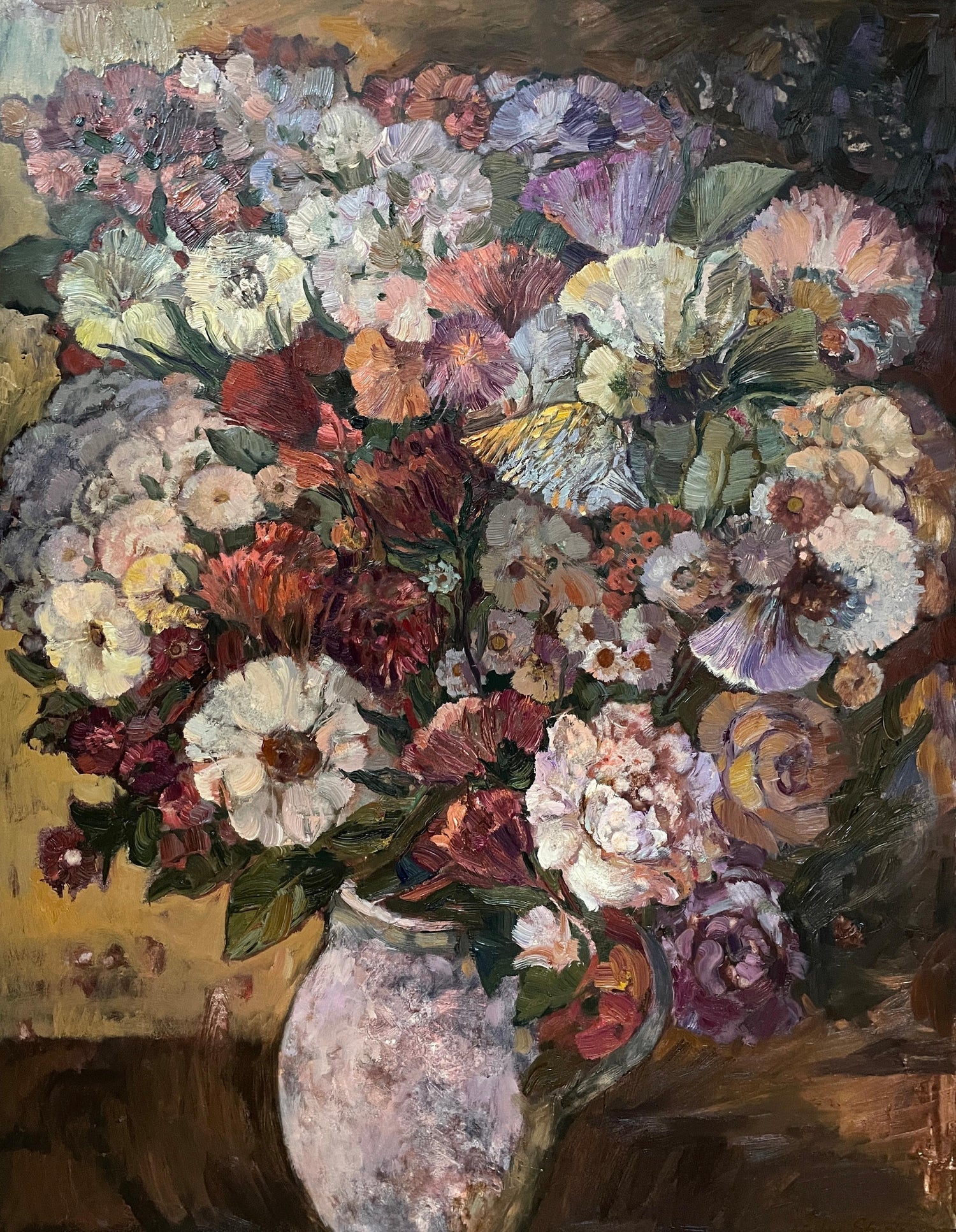 Large Bold Modernist Floral Bouquet Impasto Oil Painting Flowers Samuel Rothbort