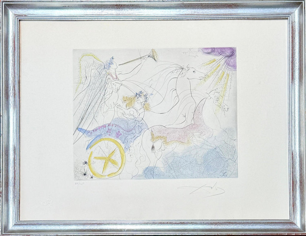 Salvador Dali Surrealist Etching Engraving Pochoir L'Automobile Da Vinci Hommage