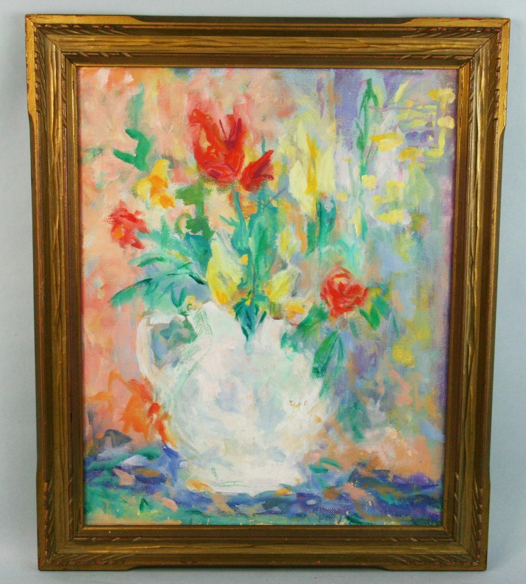 Luigi Corbellini French Italian Post Impressionist Oil Painting Vase of Flowers