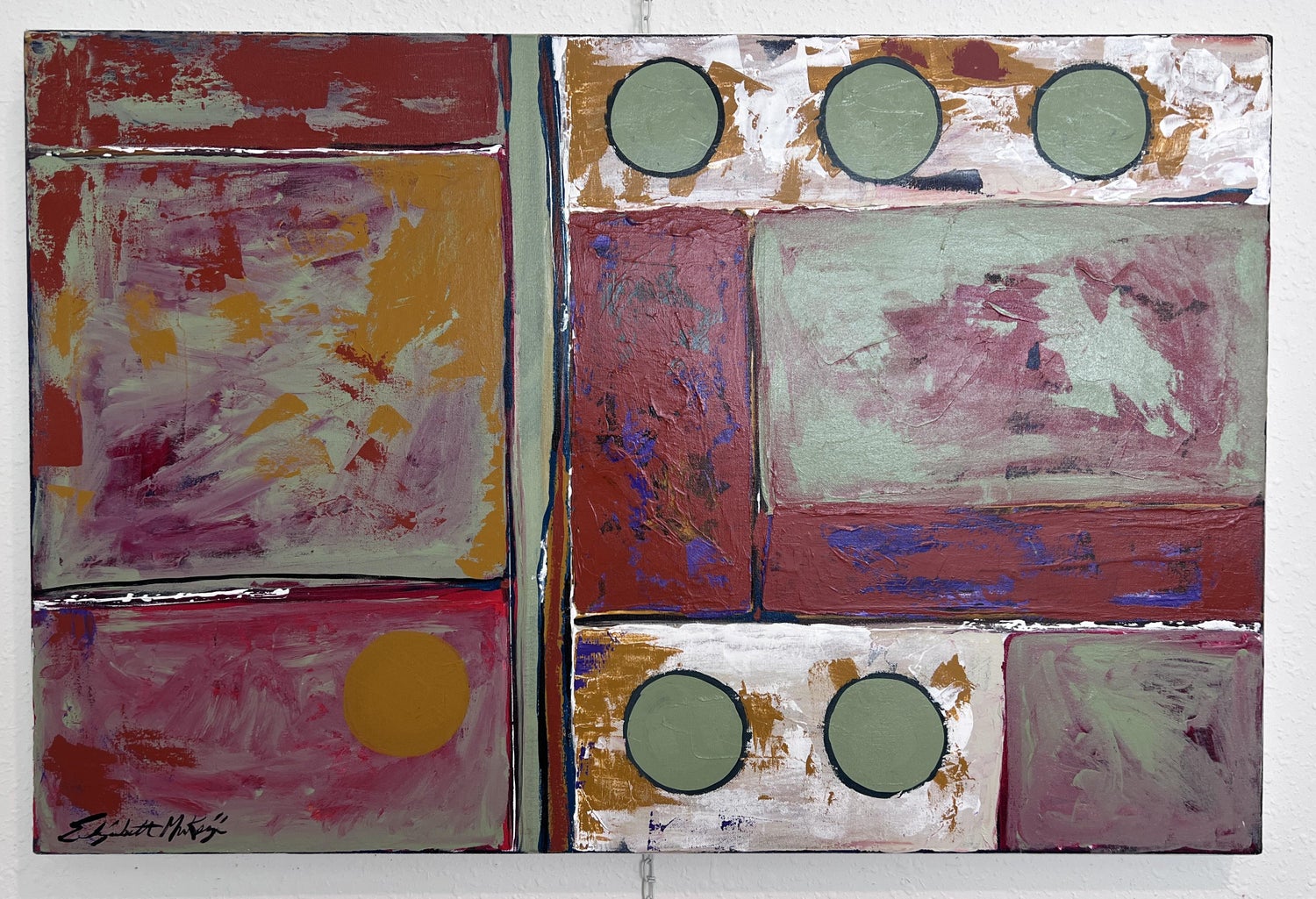 Large Israeli Abstract Pattern & Decoration Oil Painting Yuval Shaul Steel Frame