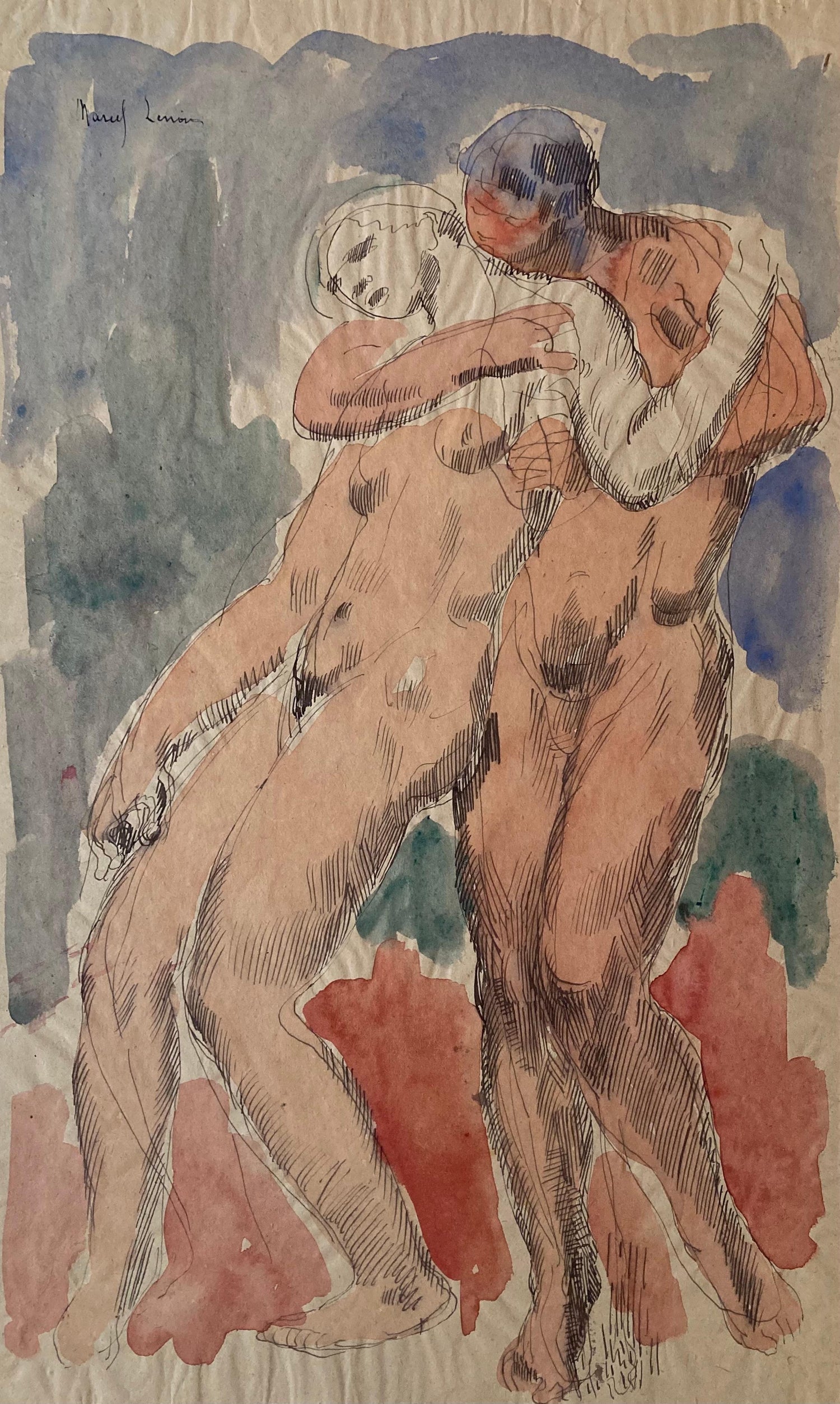 German Expressionist Drawing, Watercolor Painting Jules Pascin Cuba Scene 1910