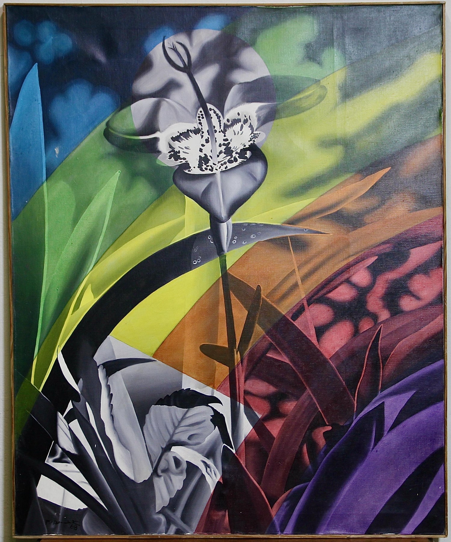 Vibrant Acrylic on Canvas Surrealist Erotic Flowers Painting Christine McGinnis