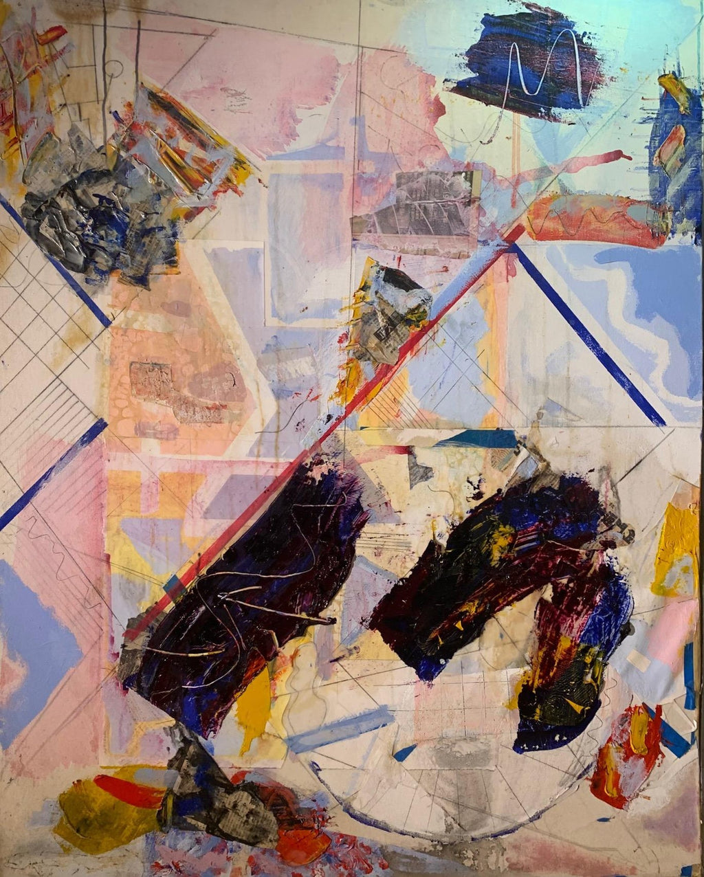 Bold Graphic Abstract Expressionist Mixed Media Painting Richard Snyder NYC Art